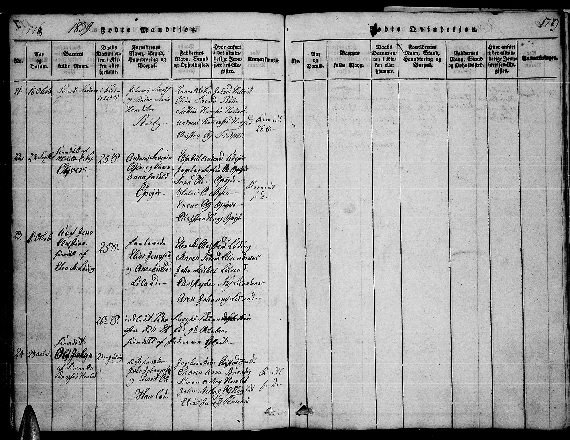 Ministerialprotokoller, klokkerbøker og fødselsregistre - Nordland, AV/SAT-A-1459/859/L0855: Parish register (copy) no. 859C01, 1821-1839, p. 178-179