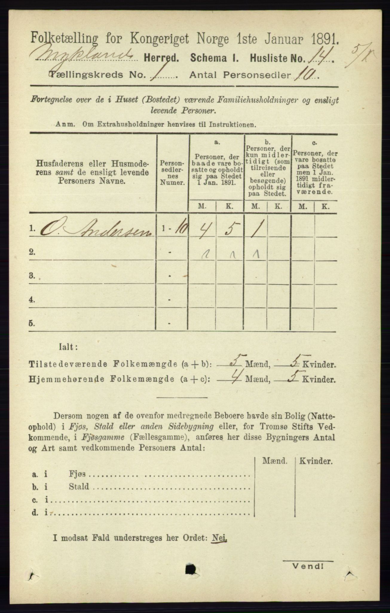 RA, 1891 census for 0932 Mykland, 1891, p. 25