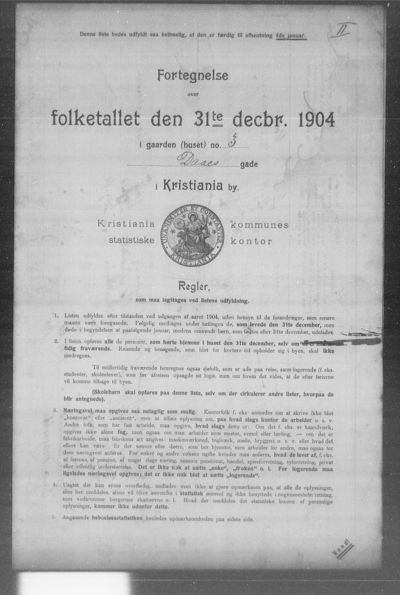 OBA, Municipal Census 1904 for Kristiania, 1904, p. 3633