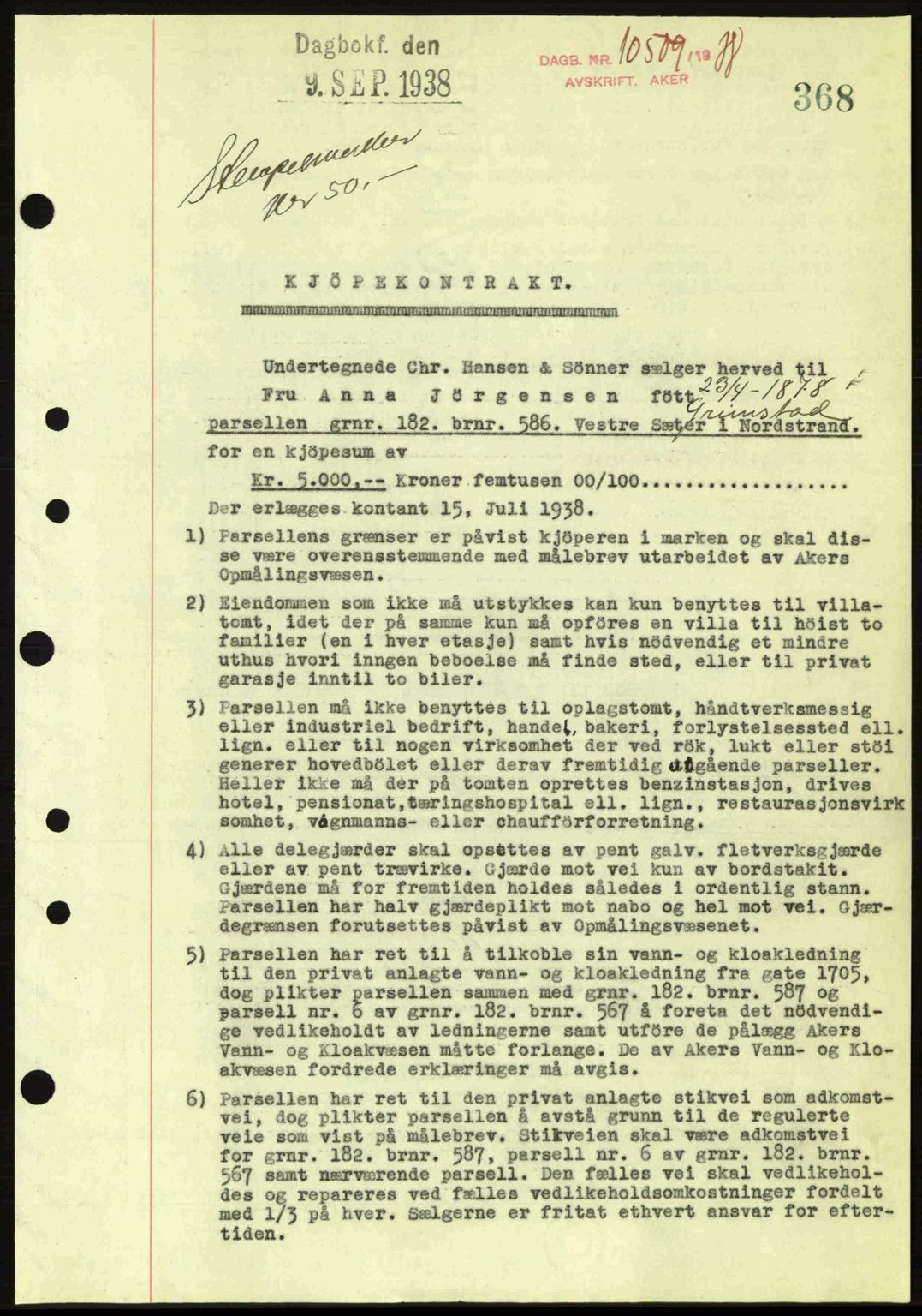 Aker herredsskriveri, SAO/A-10896/G/Gb/Gba/Gbab/L0025: Mortgage book no. A154-155, 1938-1938, Diary no: : 10509/1938