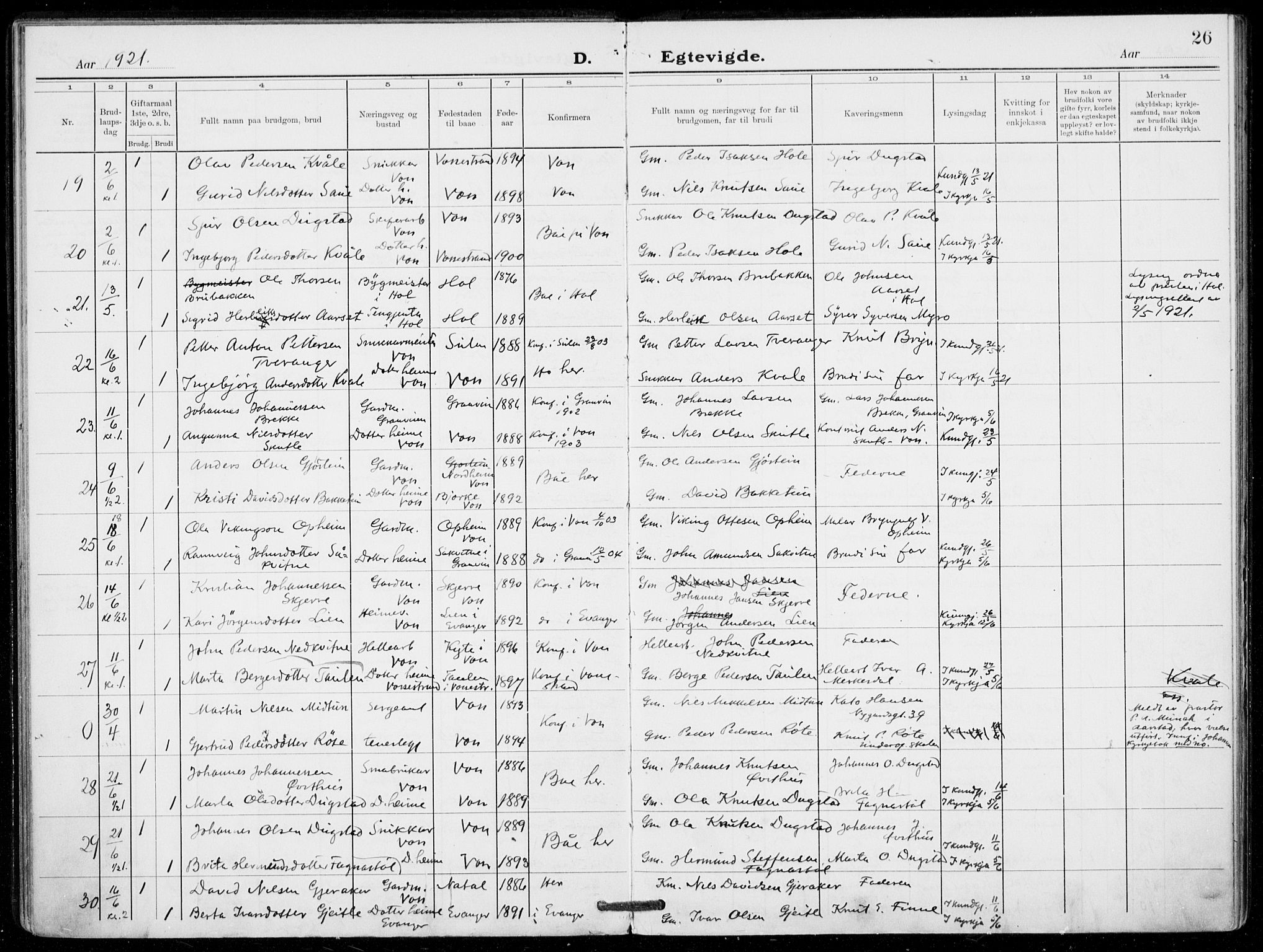 Voss sokneprestembete, SAB/A-79001/H/Haa: Parish register (official) no. C  2, 1916-1932, p. 26