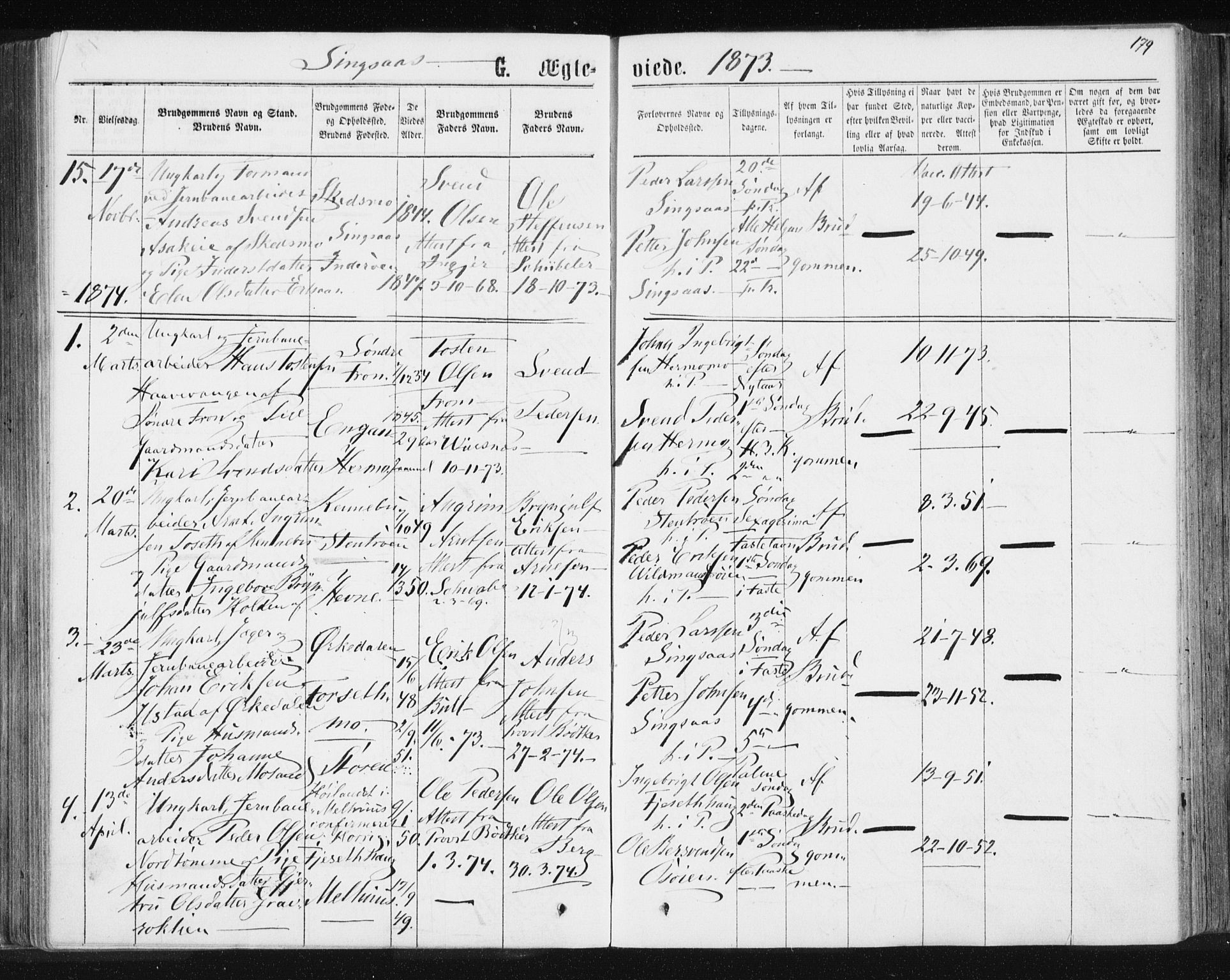 Ministerialprotokoller, klokkerbøker og fødselsregistre - Sør-Trøndelag, SAT/A-1456/685/L0970: Parish register (official) no. 685A08 /2, 1870-1878, p. 179
