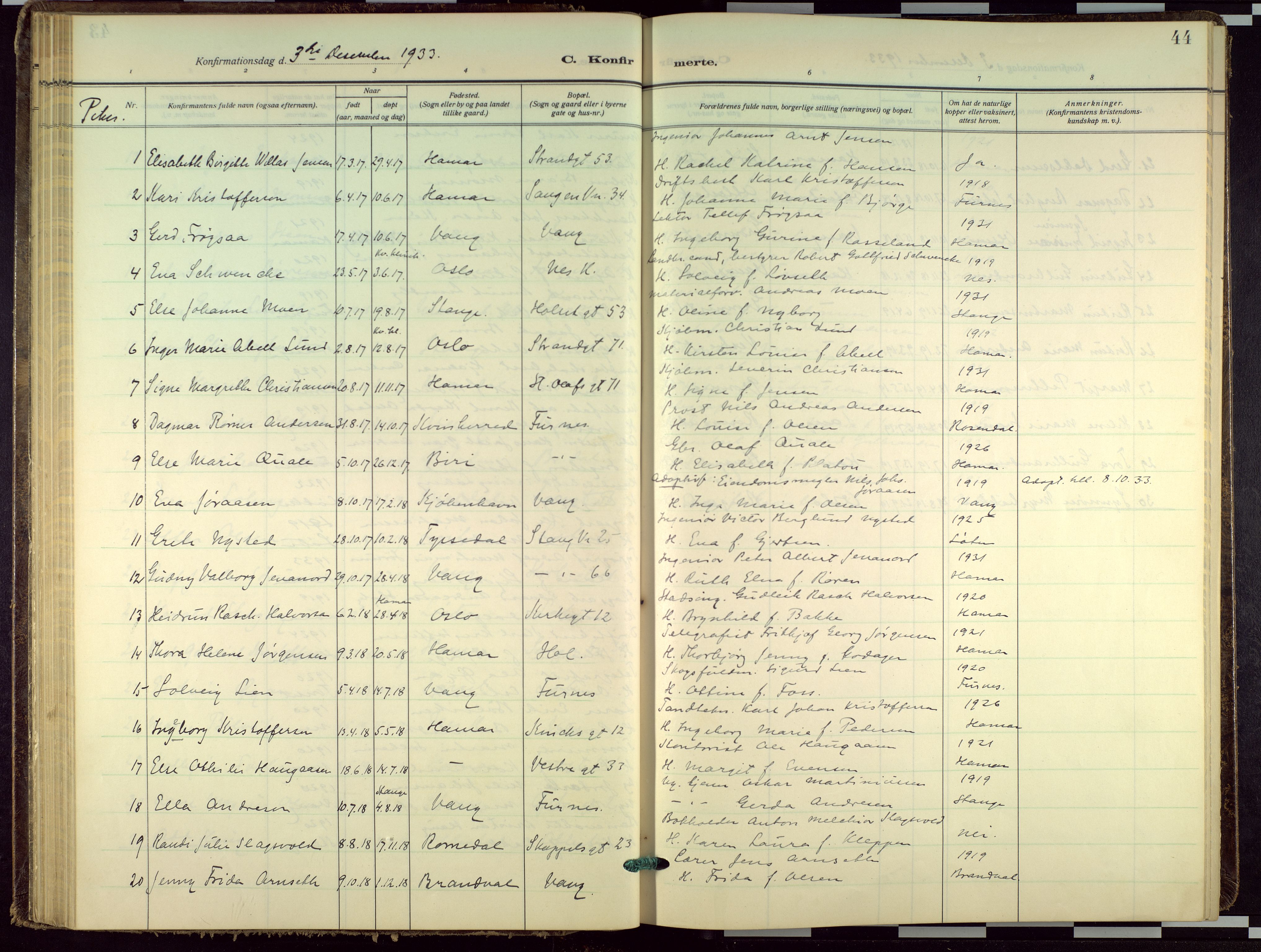 Hamar prestekontor, AV/SAH-DOMPH-002/H/Ha/Haa/L0005: Parish register (official) no. 5, 1929-1958, p. 44