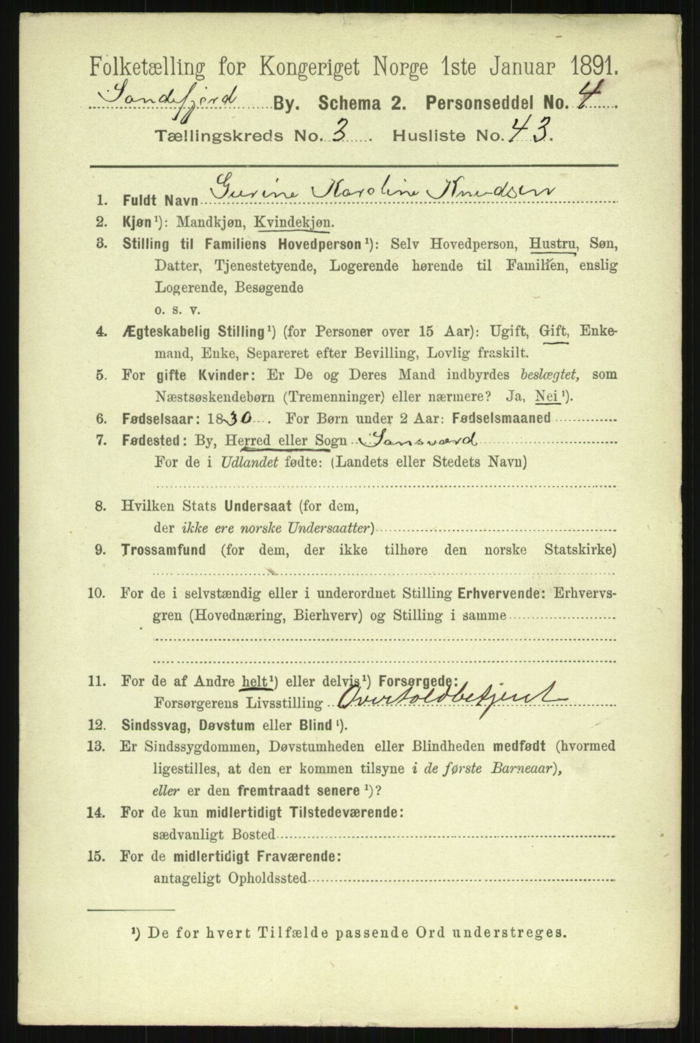 RA, 1891 census for 0706 Sandefjord, 1891, p. 4075