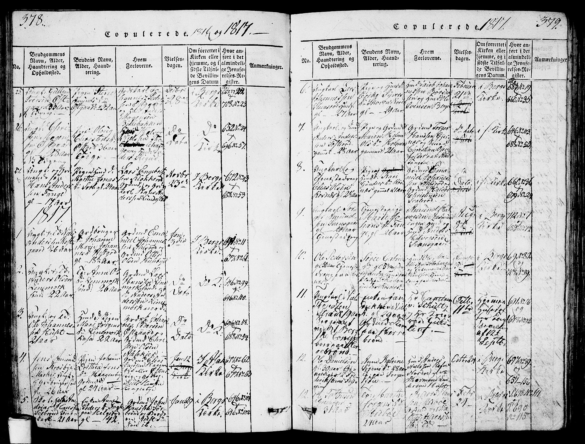 Berg prestekontor Kirkebøker, SAO/A-10902/G/Ga/L0001: Parish register (copy) no. I 1, 1815-1832, p. 378-379