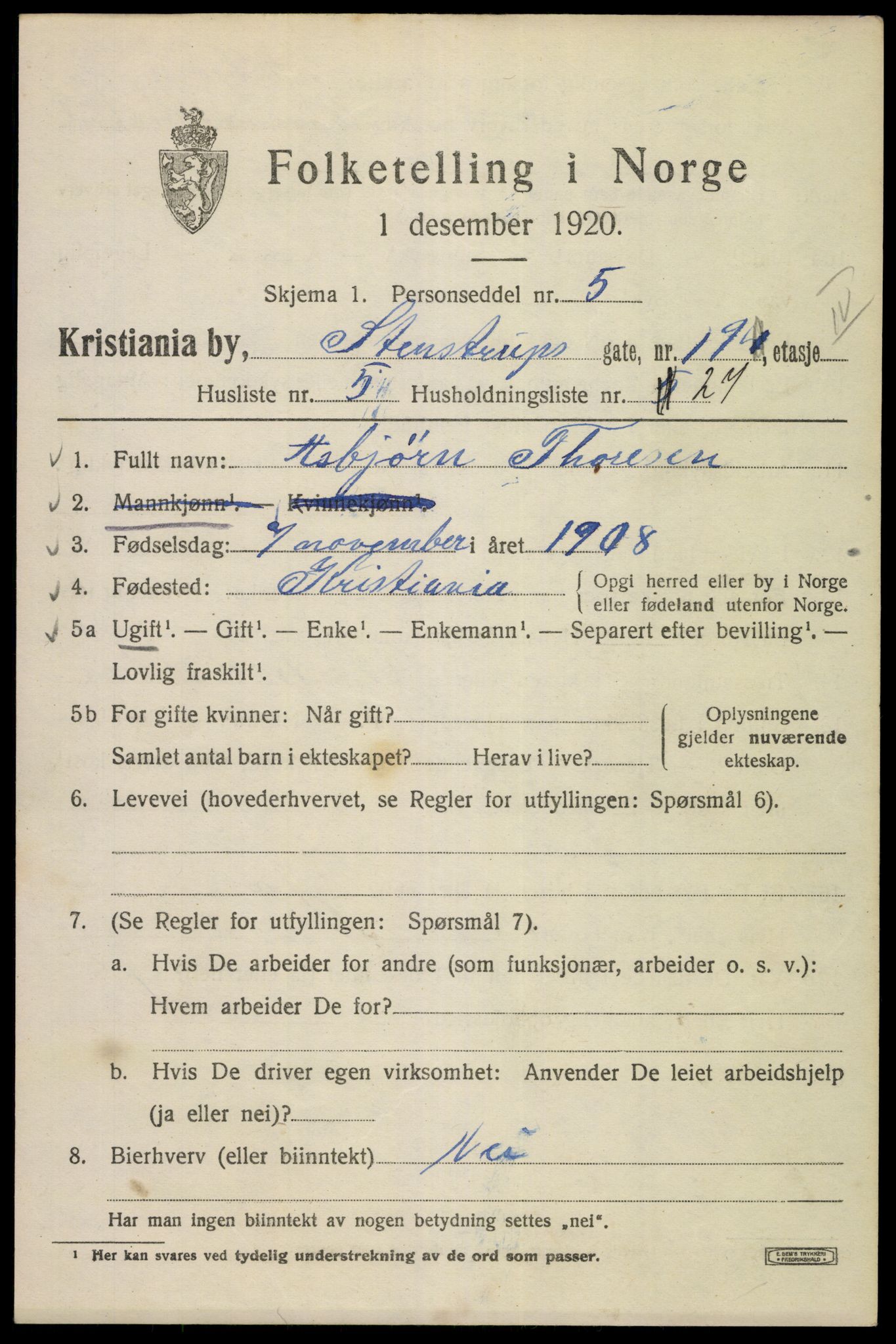 SAO, 1920 census for Kristiania, 1920, p. 539367