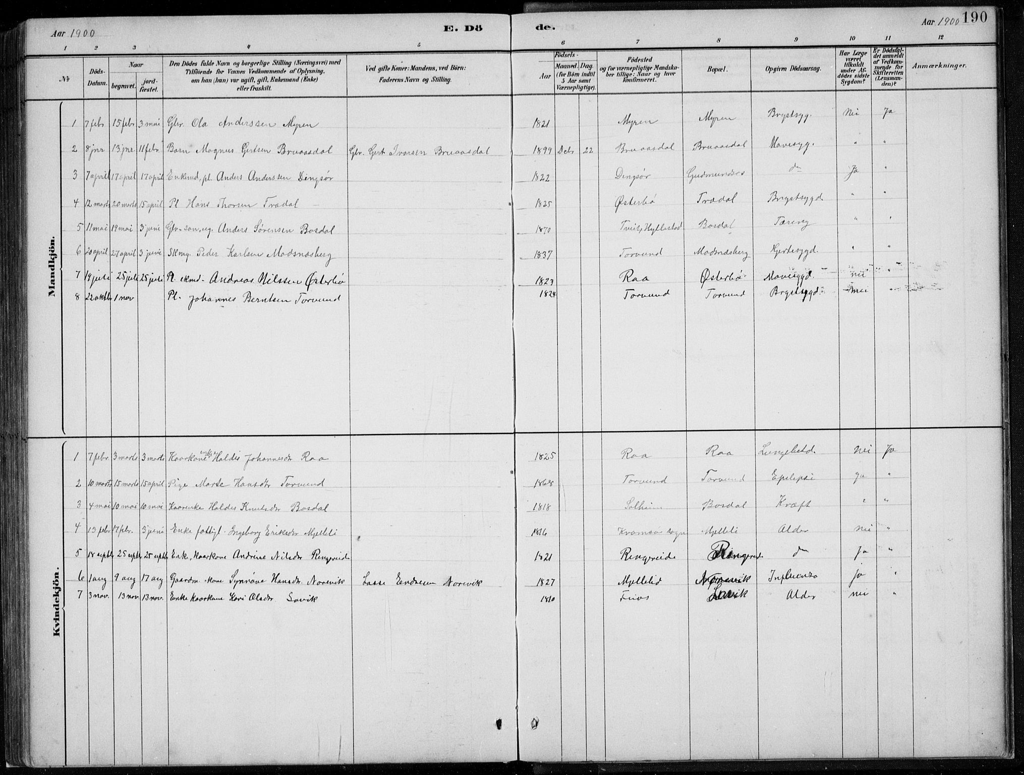 Lavik sokneprestembete, SAB/A-80901: Parish register (copy) no. A 2, 1882-1910, p. 190