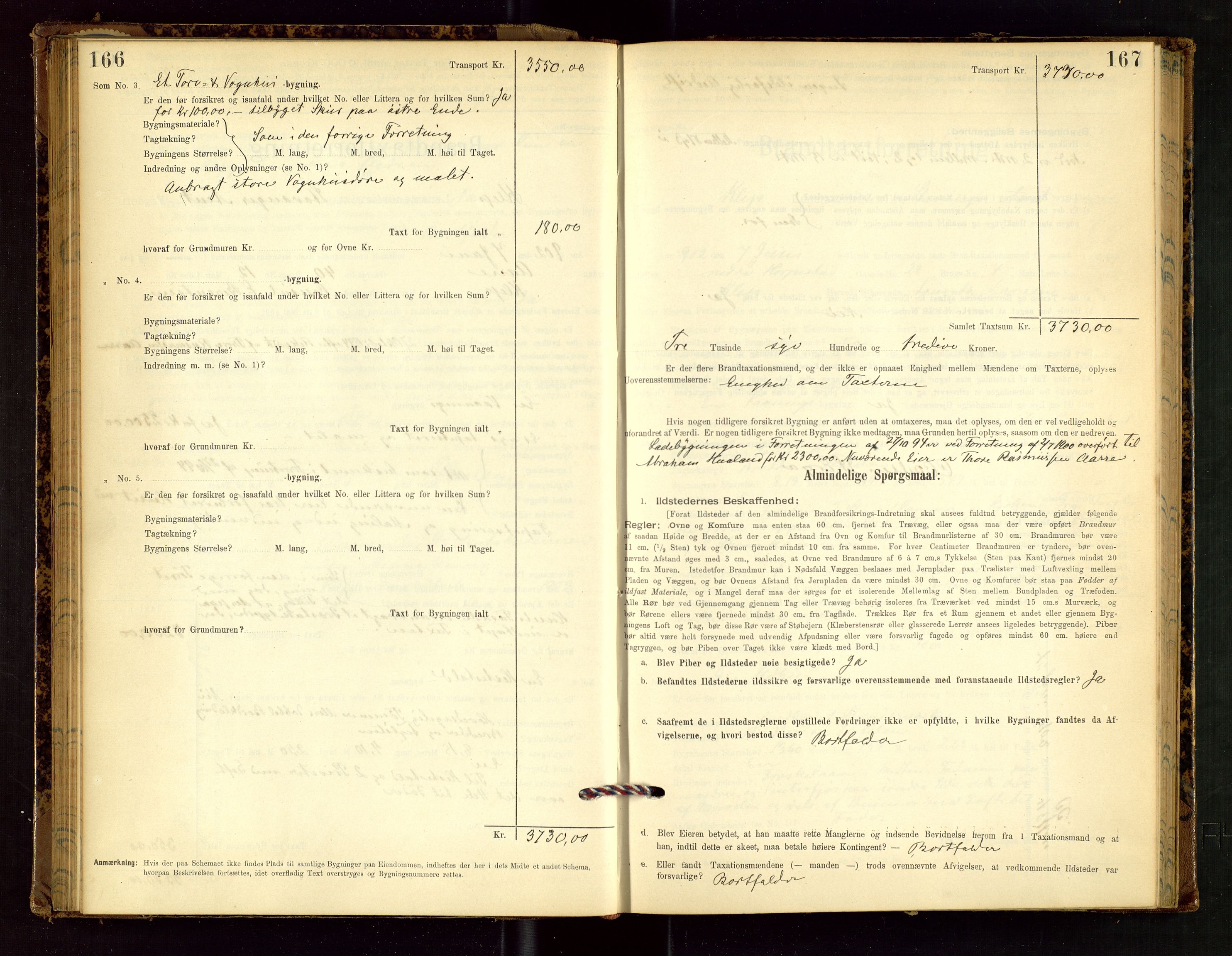 Klepp lensmannskontor, SAST/A-100163/Goc/L0002: "Brandtaxationsprotokol" m/register, 1898-1902, p. 166-167