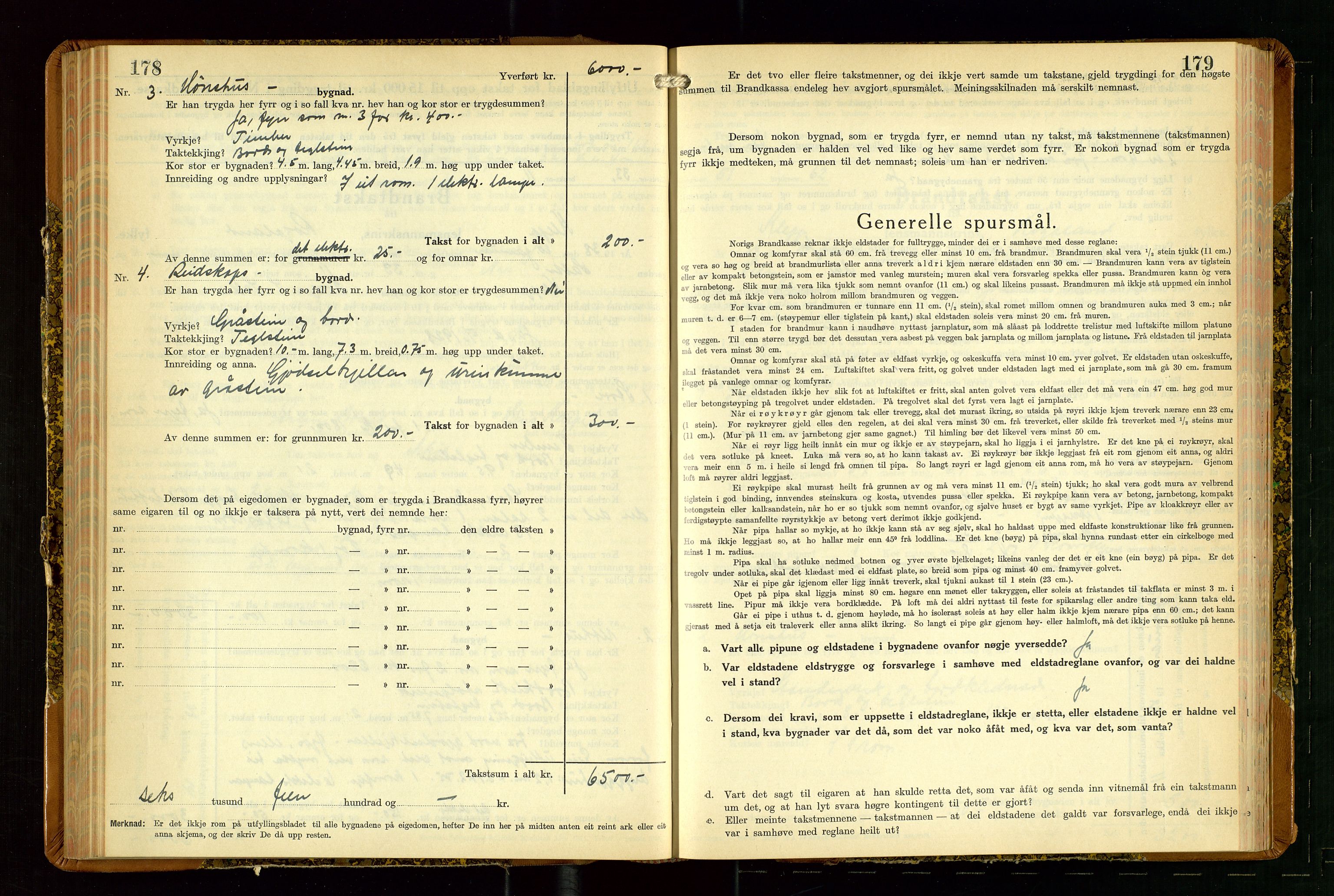 Klepp lensmannskontor, SAST/A-100163/Goc/L0014: "Brandtakstbok" m/register, 1937-1939, p. 178-179
