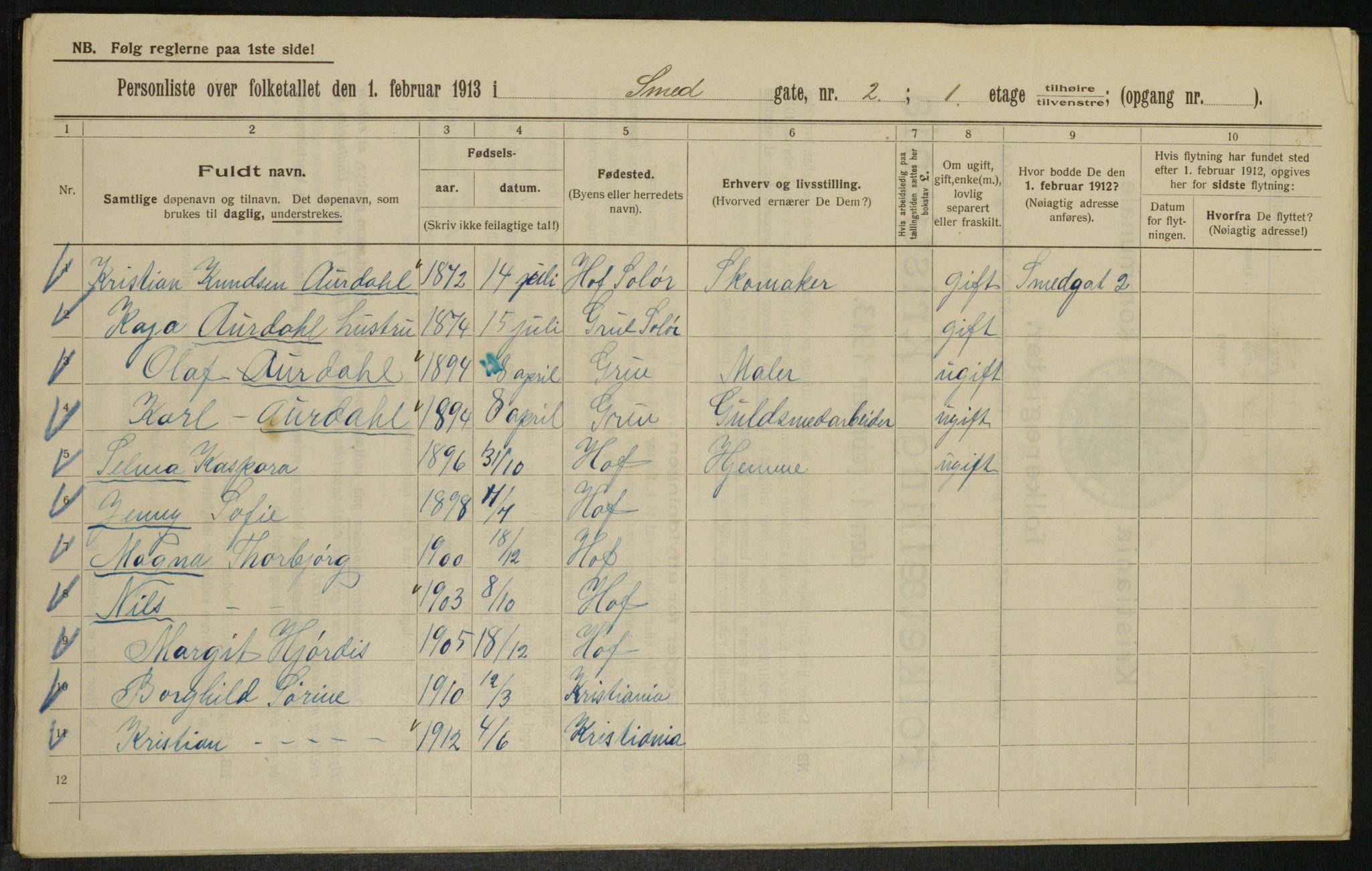 OBA, Municipal Census 1913 for Kristiania, 1913, p. 97121