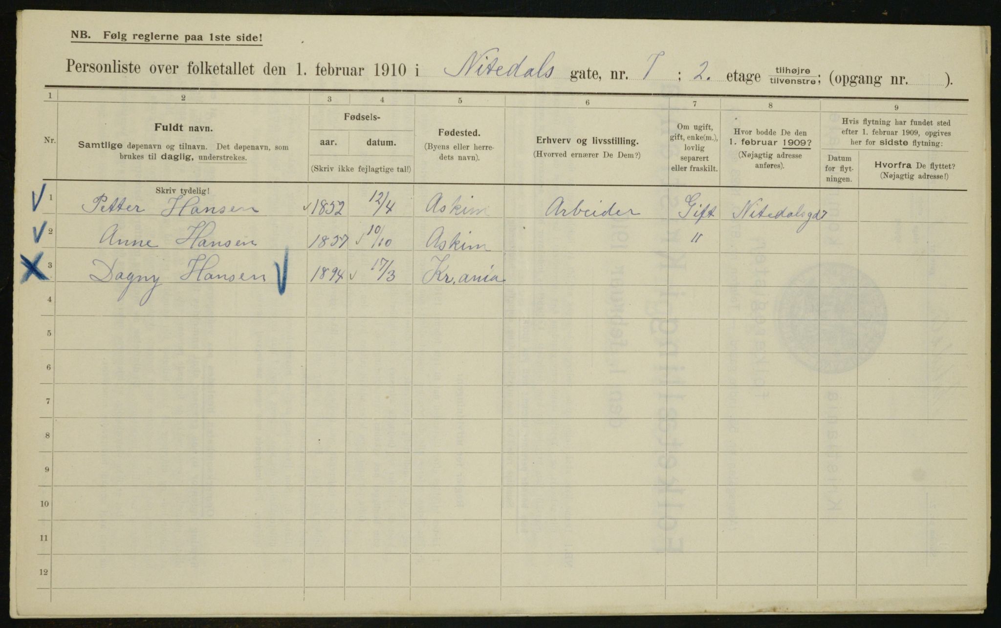 OBA, Municipal Census 1910 for Kristiania, 1910, p. 68795