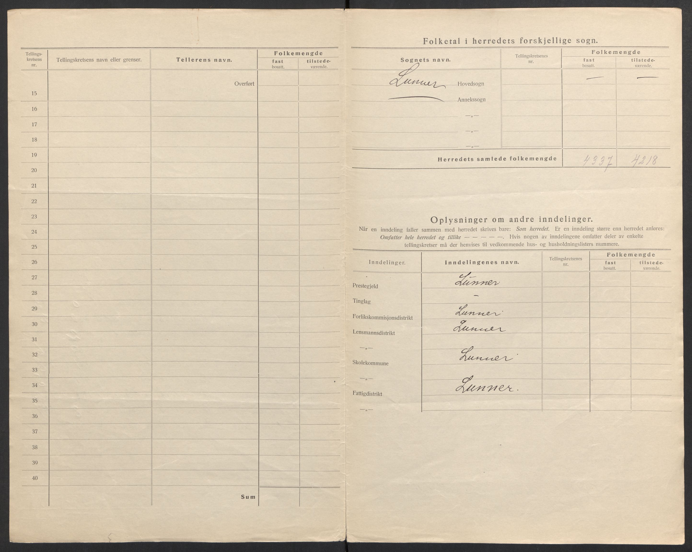 SAH, 1920 census for Lunner, 1920, p. 5