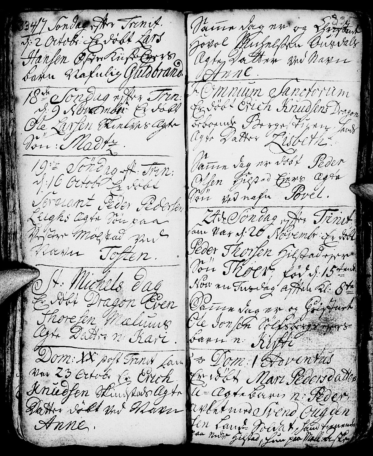 Nes prestekontor, Hedmark, AV/SAH-PREST-020/L/La/L0001: Parish register (copy) no. 1, 1663-1784, p. 334-335