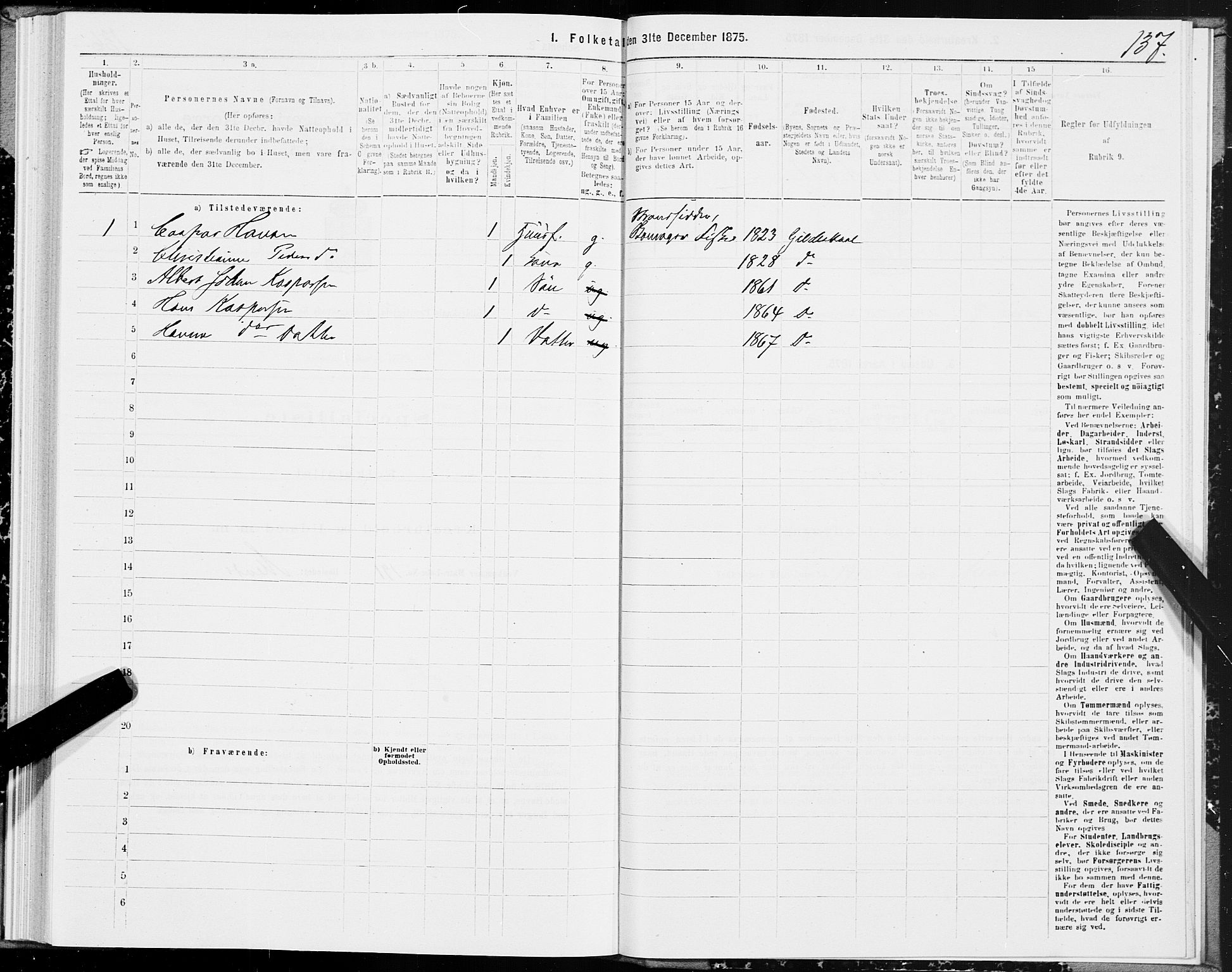 SAT, 1875 census for 1838P Gildeskål, 1875, p. 4137