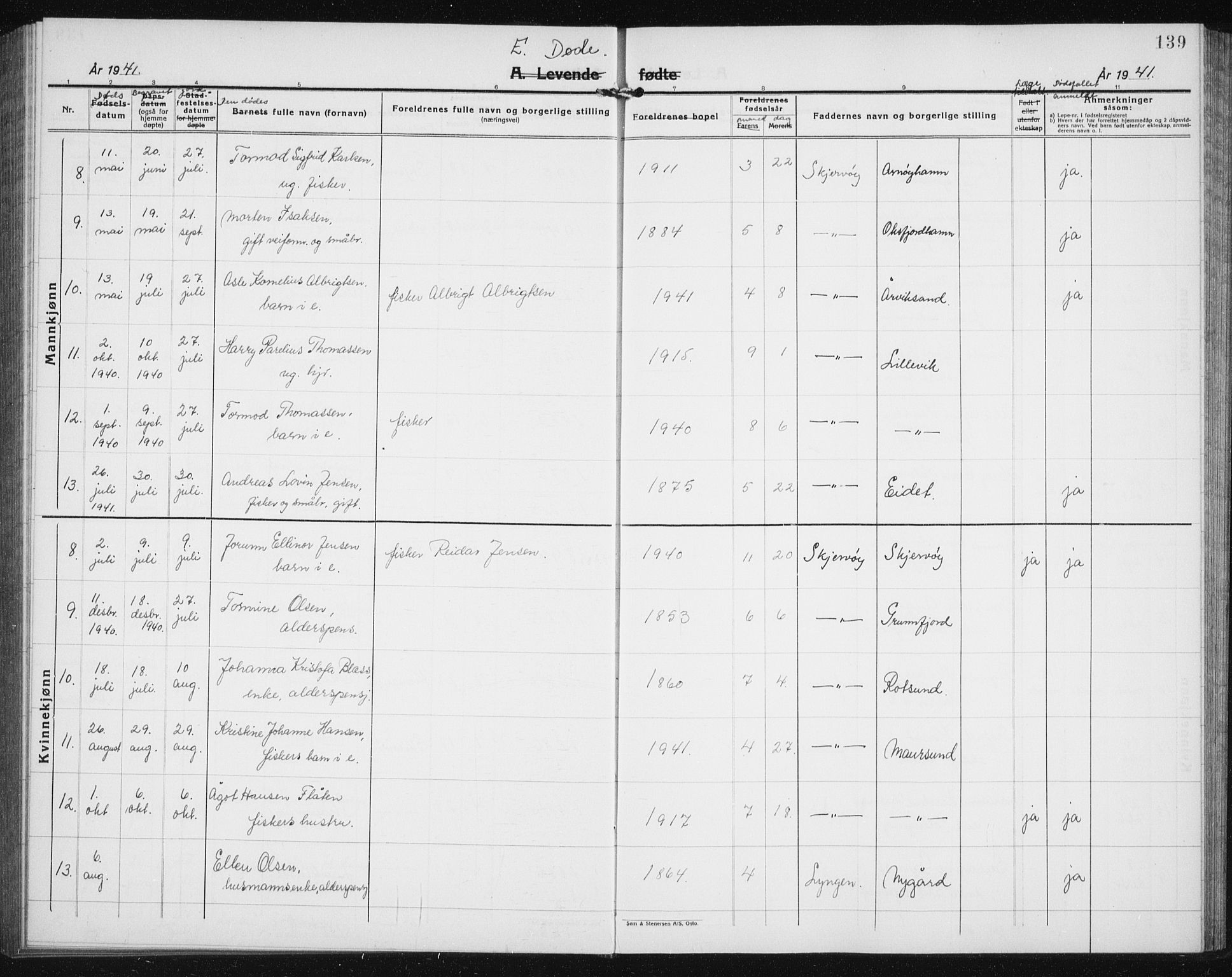 Skjervøy sokneprestkontor, AV/SATØ-S-1300/H/Ha/Hab/L0010klokker: Parish register (copy) no. 10, 1927-1941, p. 139