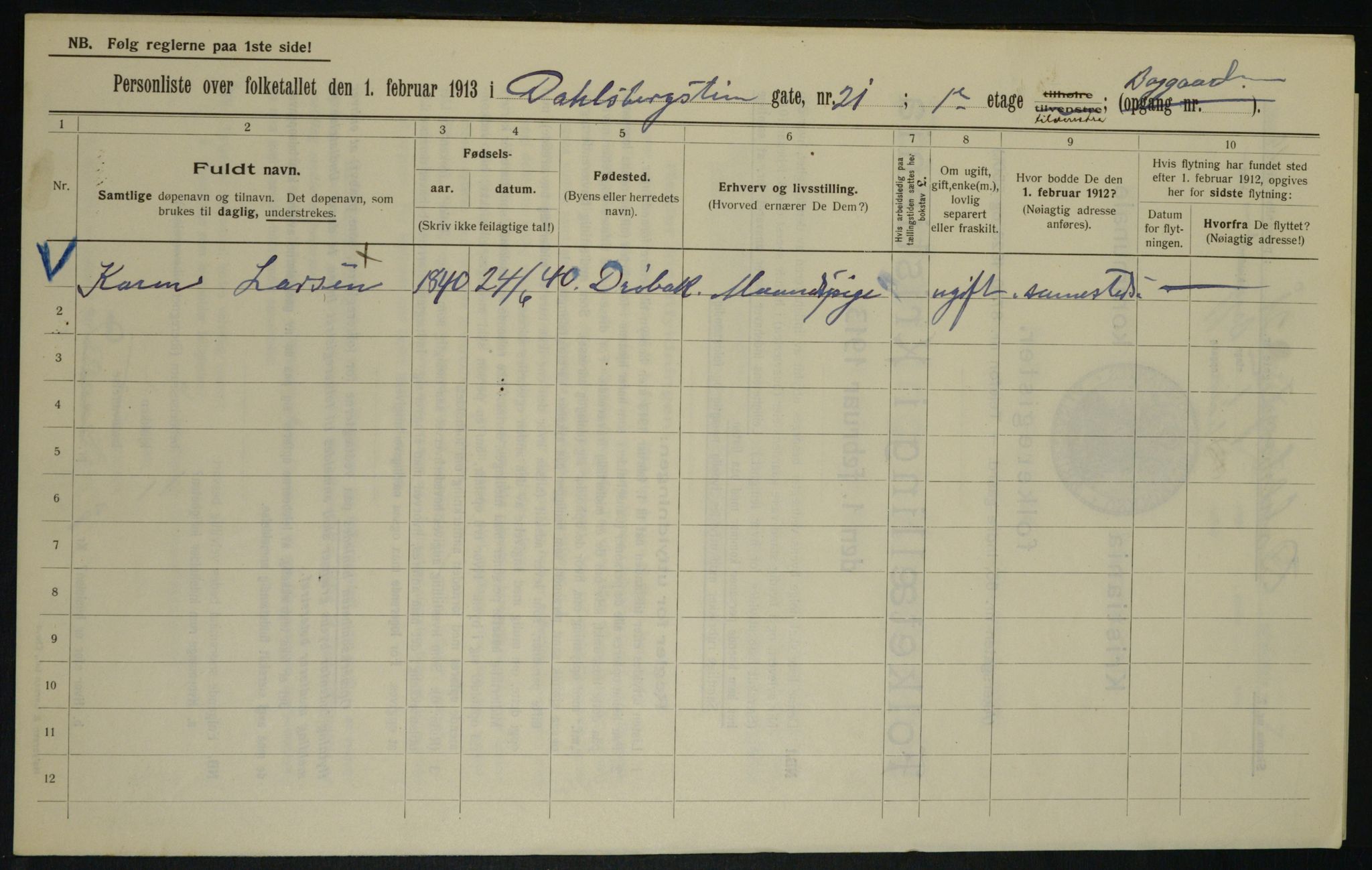 OBA, Municipal Census 1913 for Kristiania, 1913, p. 14404