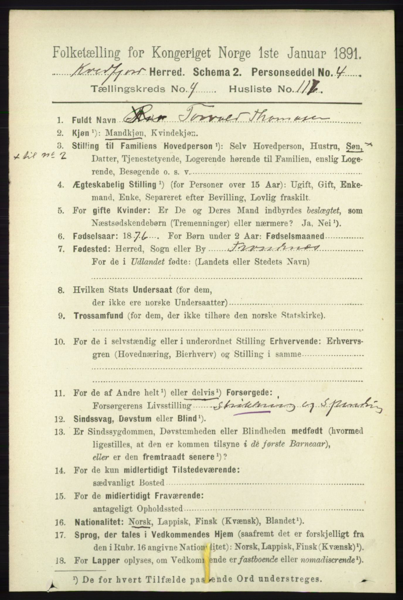 RA, 1891 census for 1911 Kvæfjord, 1891, p. 2642