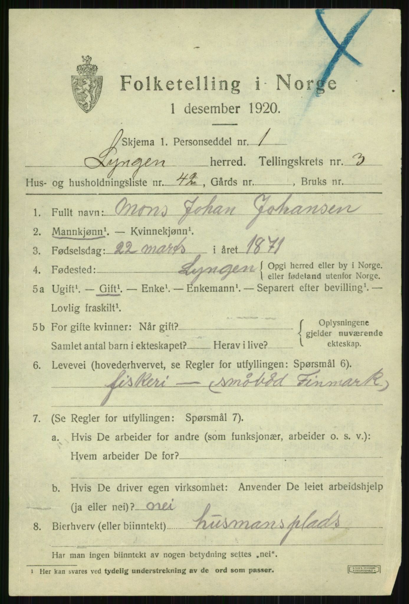 SATØ, 1920 census for Lyngen, 1920, p. 4003