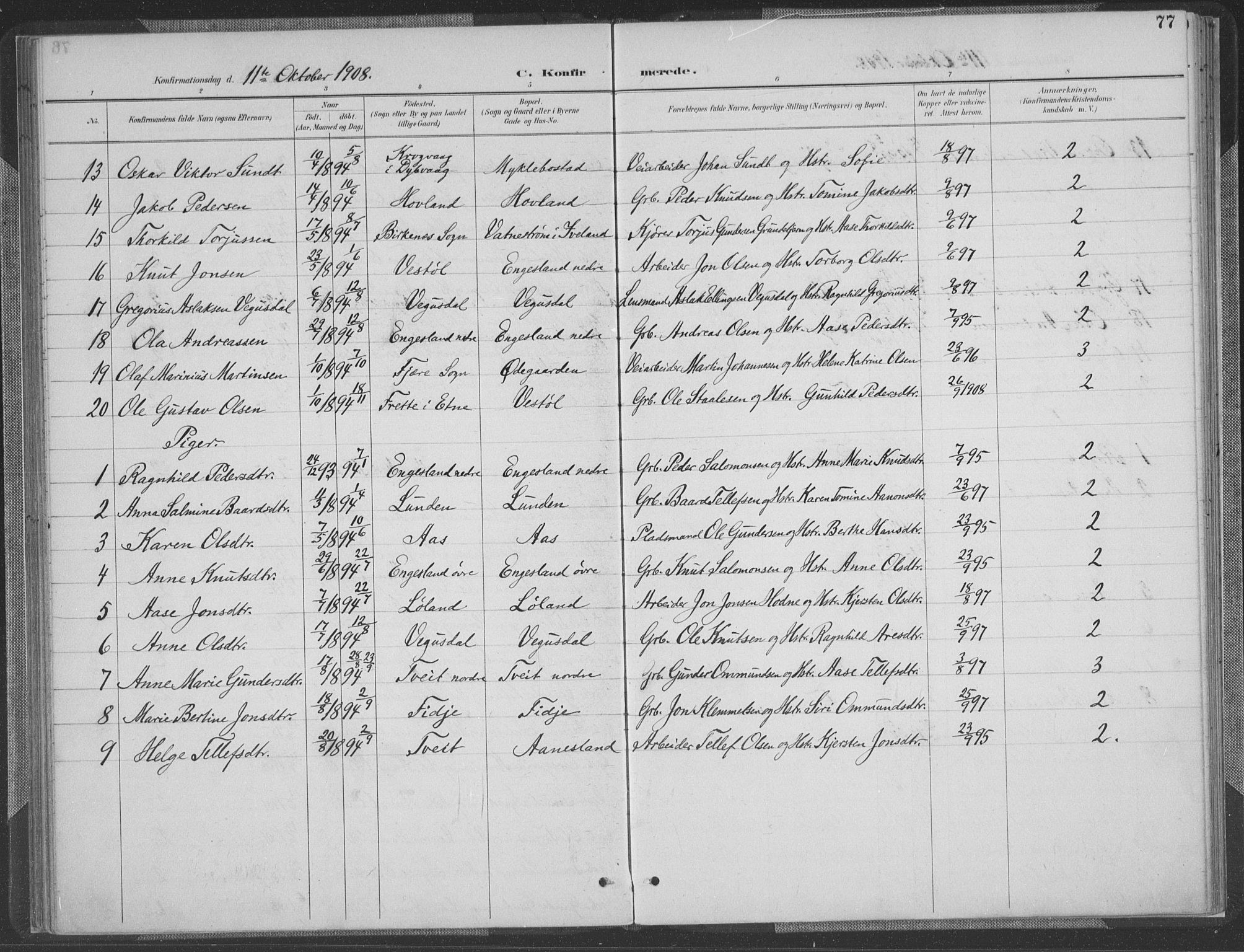 Herefoss sokneprestkontor, SAK/1111-0019/F/Fa/Fab/L0004: Parish register (official) no. A 4, 1887-1909, p. 77