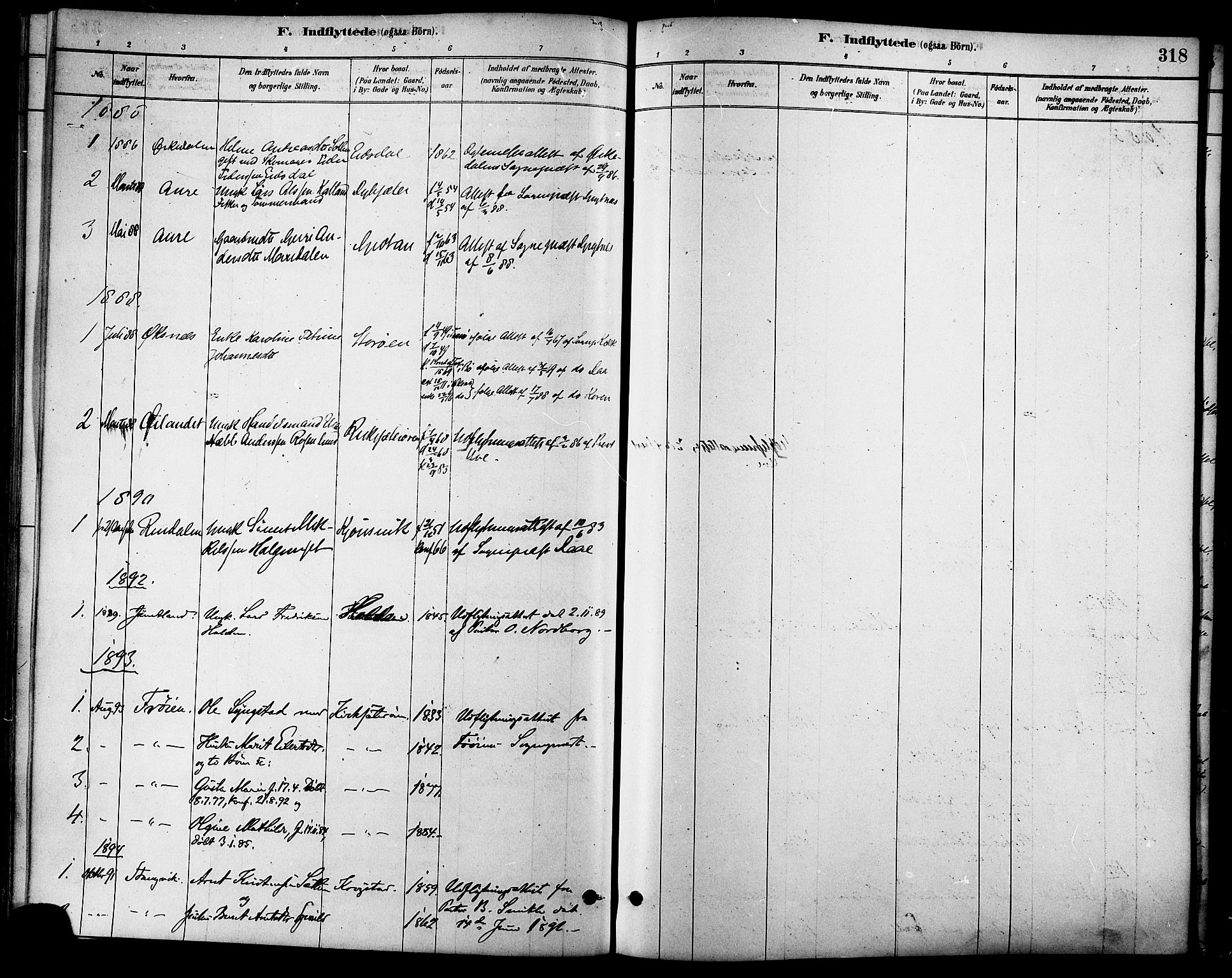 Ministerialprotokoller, klokkerbøker og fødselsregistre - Sør-Trøndelag, SAT/A-1456/630/L0496: Parish register (official) no. 630A09, 1879-1895, p. 318