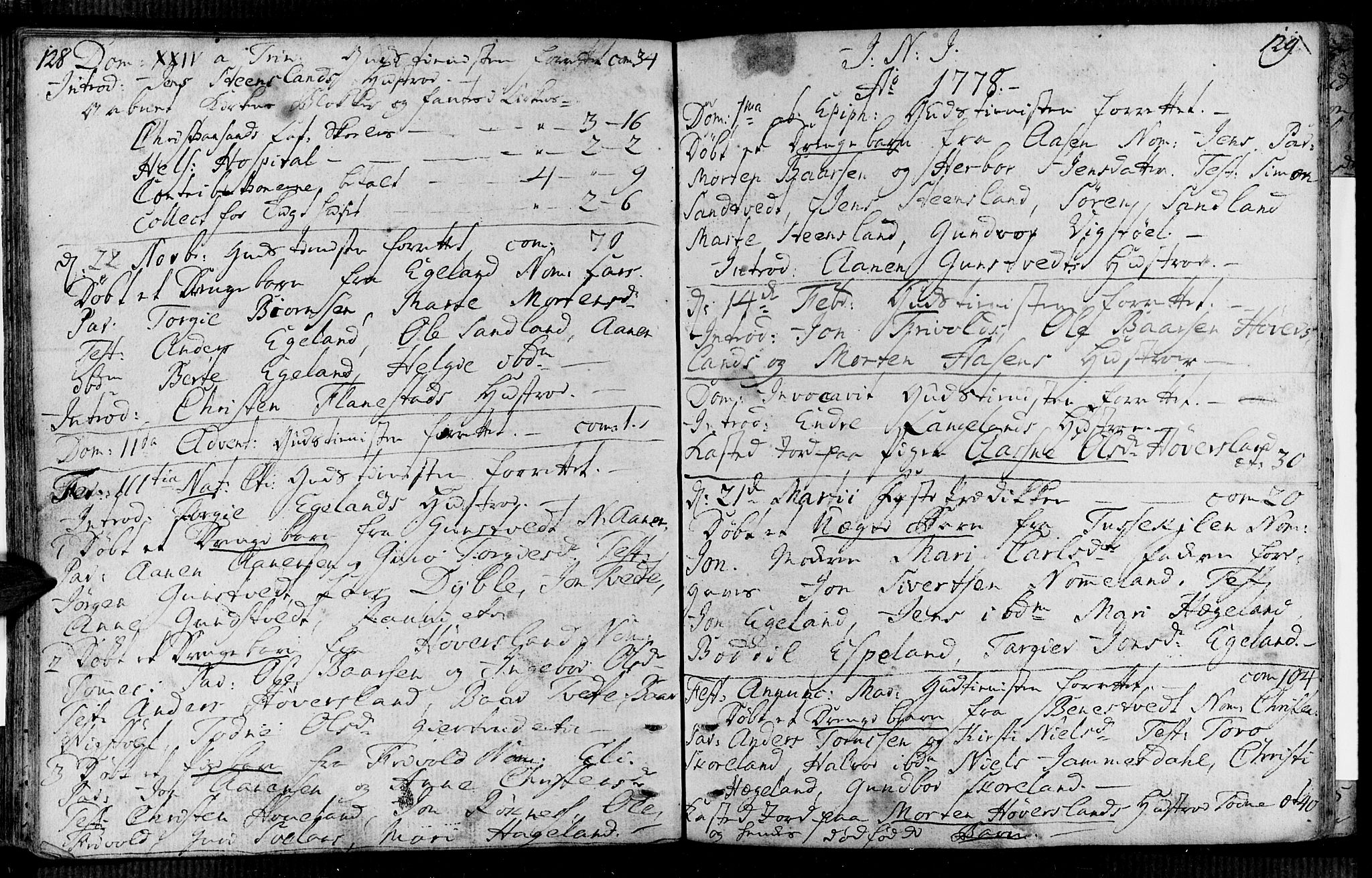 Vennesla sokneprestkontor, AV/SAK-1111-0045/Fa/Faa/L0001: Parish register (official) no. A 1, 1753-1785, p. 128-129