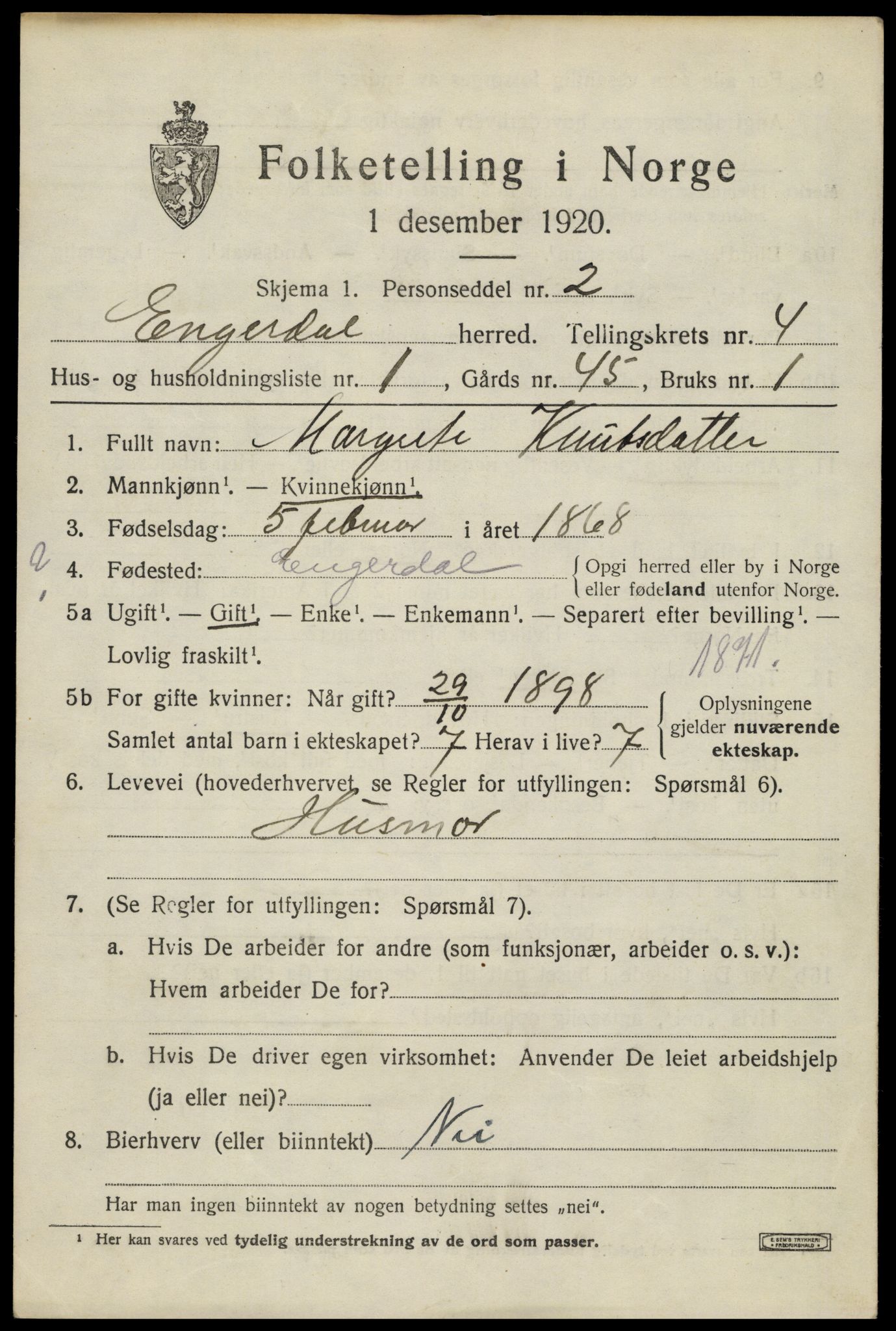 SAH, 1920 census for Engerdal, 1920, p. 2247