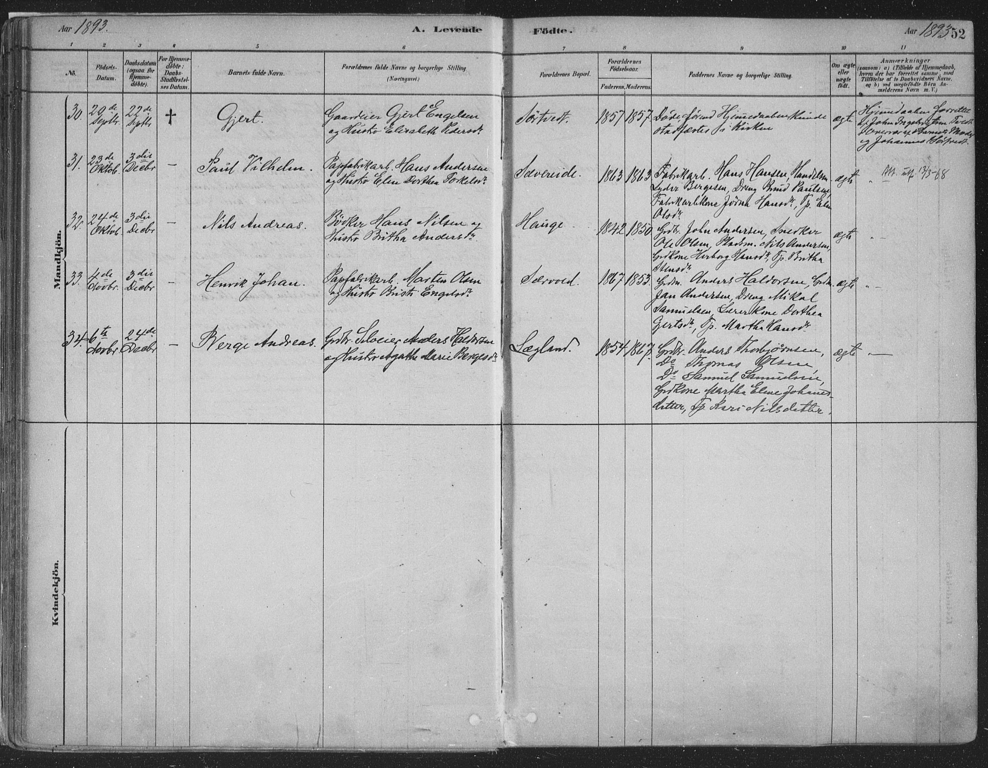 Fusa sokneprestembete, SAB/A-75401/H/Haa: Parish register (official) no. D 1, 1880-1938, p. 52
