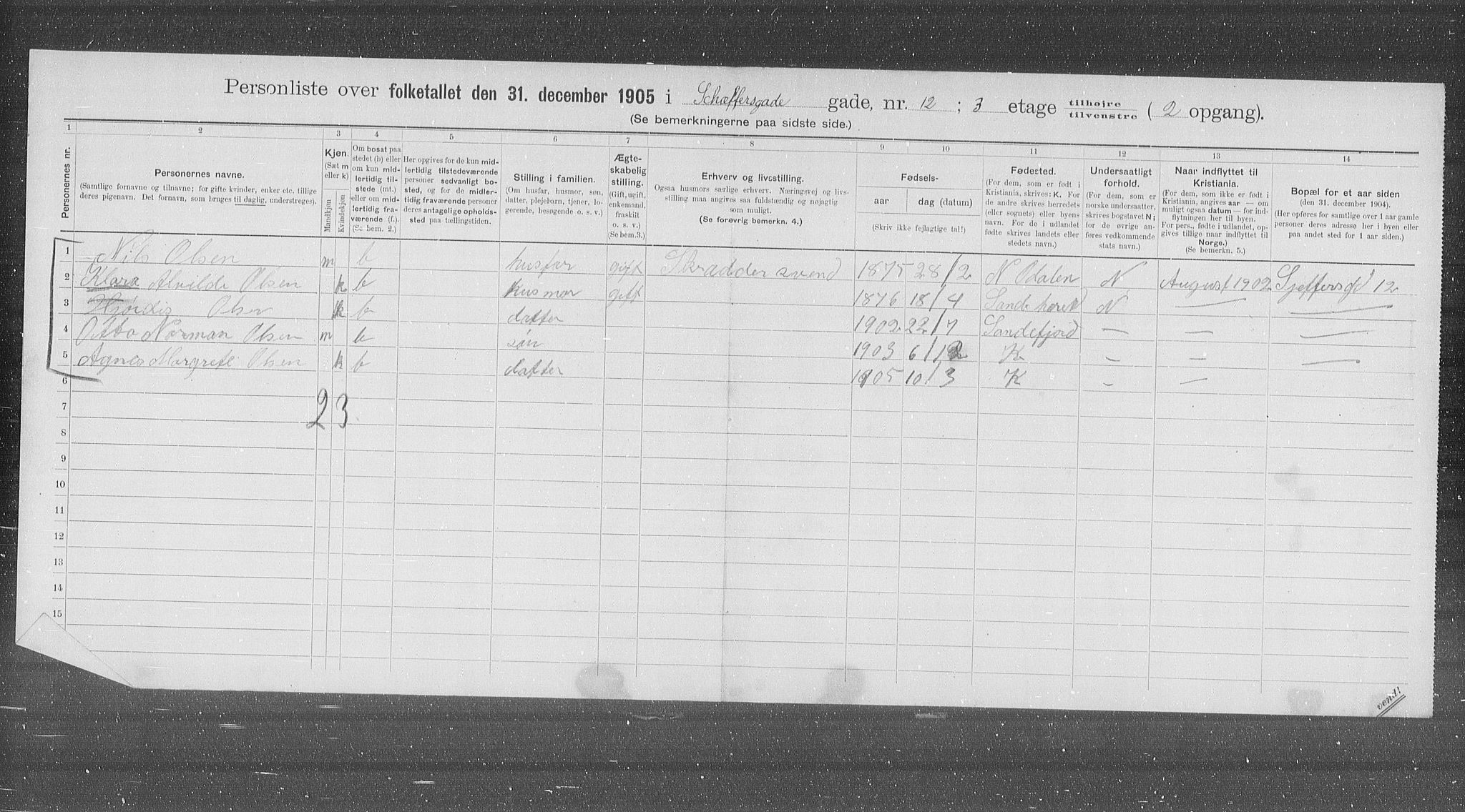 OBA, Municipal Census 1905 for Kristiania, 1905, p. 48482