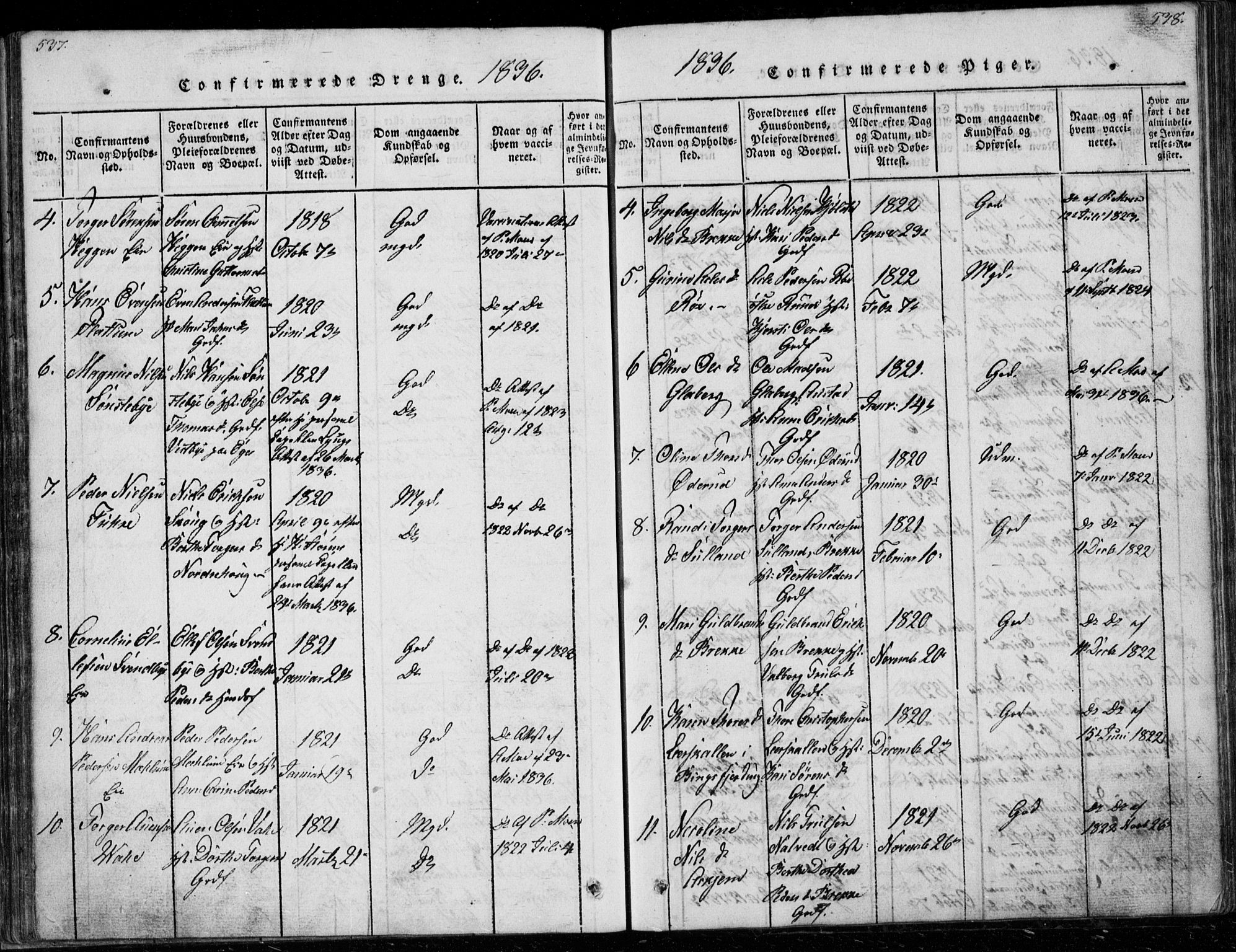 Modum kirkebøker, AV/SAKO-A-234/G/Ga/L0003: Parish register (copy) no. I 3, 1832-1842, p. 537-538