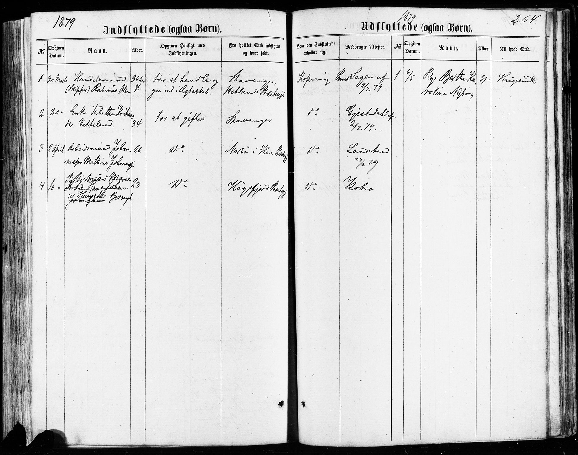 Avaldsnes sokneprestkontor, SAST/A -101851/H/Ha/Haa/L0011: Parish register (official) no. A 11, 1861-1880, p. 264
