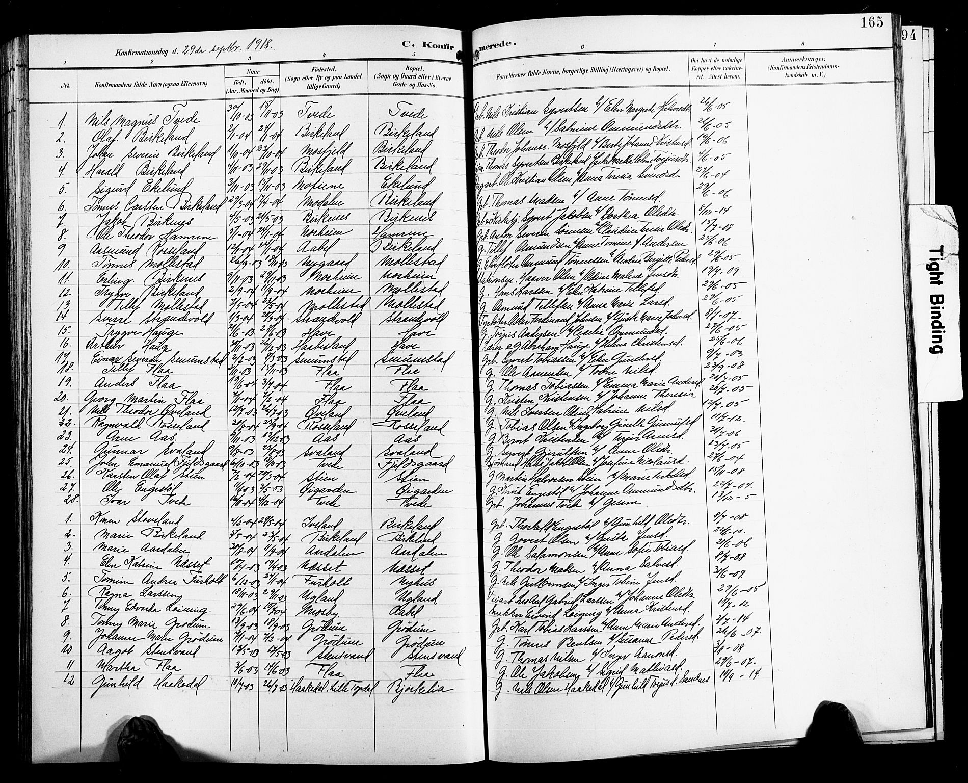 Birkenes sokneprestkontor, SAK/1111-0004/F/Fb/L0004: Parish register (copy) no. B 4, 1893-1930, p. 165