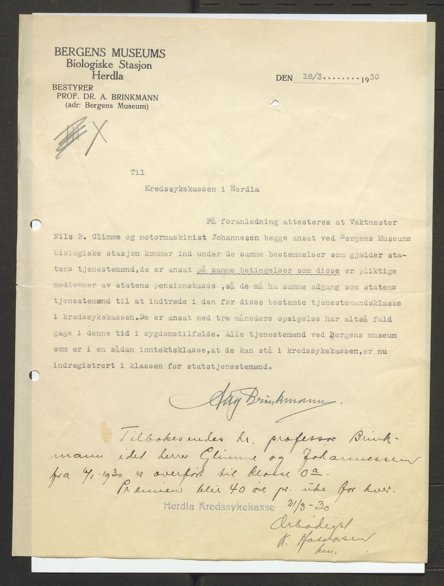 Bergens Museum, AV/SAB-A-17301/13/D/L0002: Korrespondanse , 1928-1940, p. 108