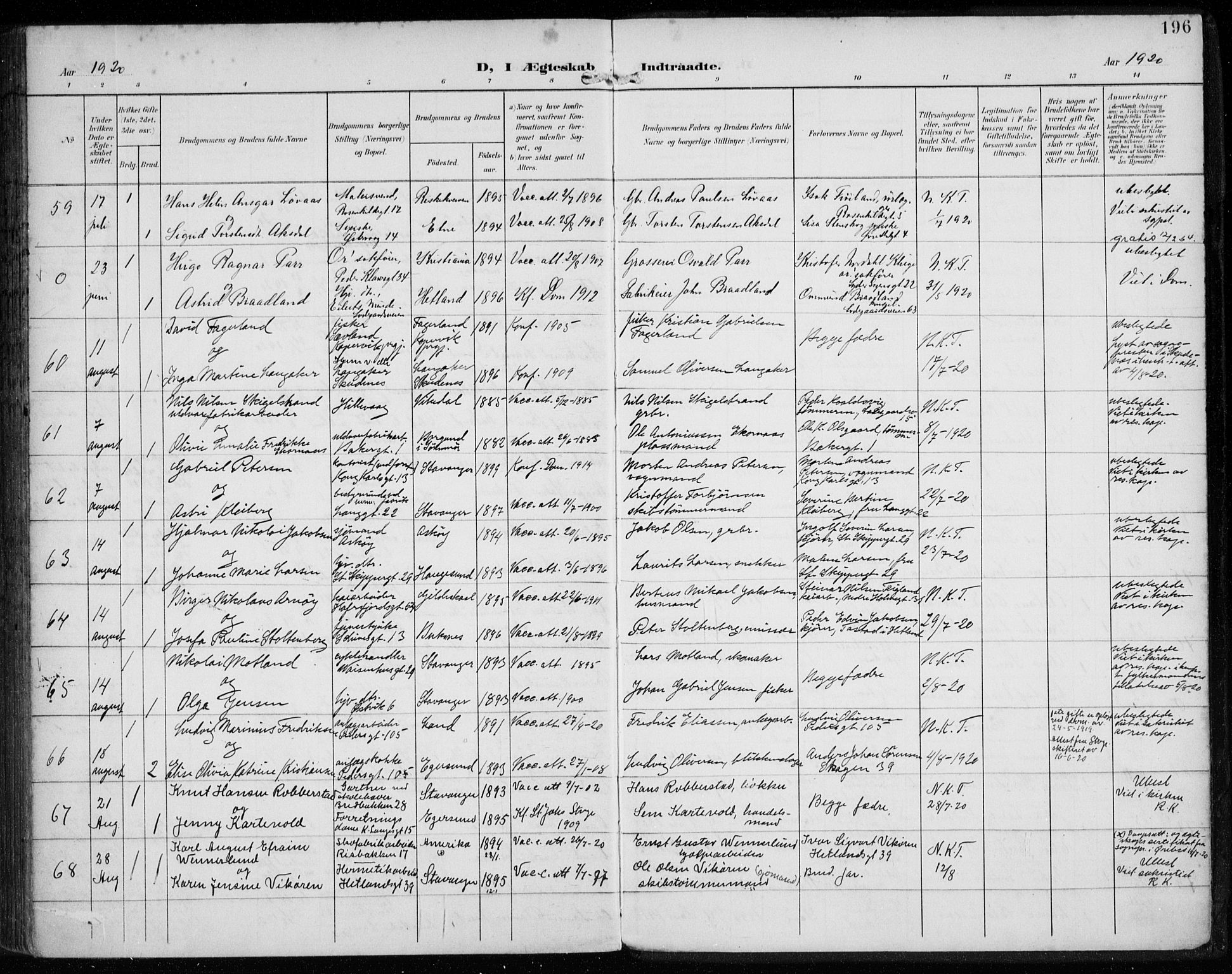 St. Petri sokneprestkontor, AV/SAST-A-101813/002/A/L0003: Parish register (official) no. A 24, 1900-1921, p. 196