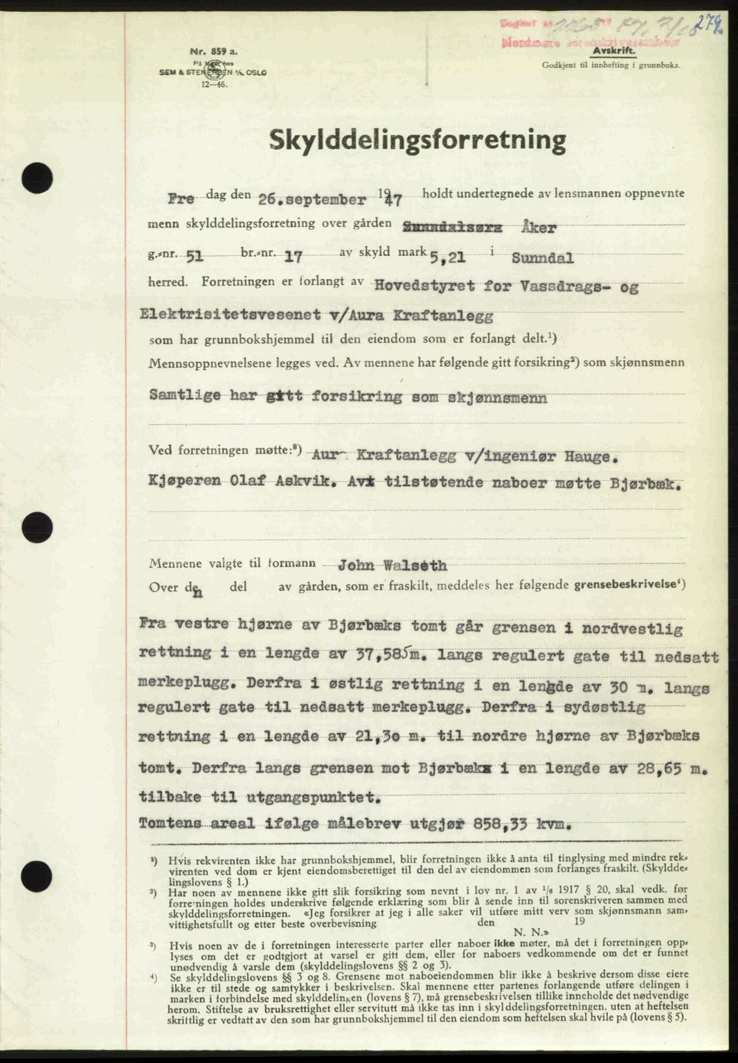 Nordmøre sorenskriveri, AV/SAT-A-4132/1/2/2Ca: Mortgage book no. A106, 1947-1947, Diary no: : 2263/1947