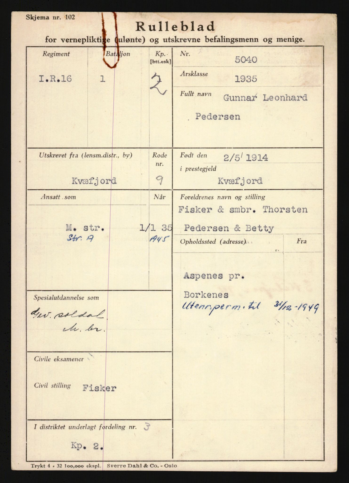 Forsvaret, Troms infanteriregiment nr. 16, AV/RA-RAFA-3146/P/Pa/L0019: Rulleblad for regimentets menige mannskaper, årsklasse 1935, 1935, p. 1003