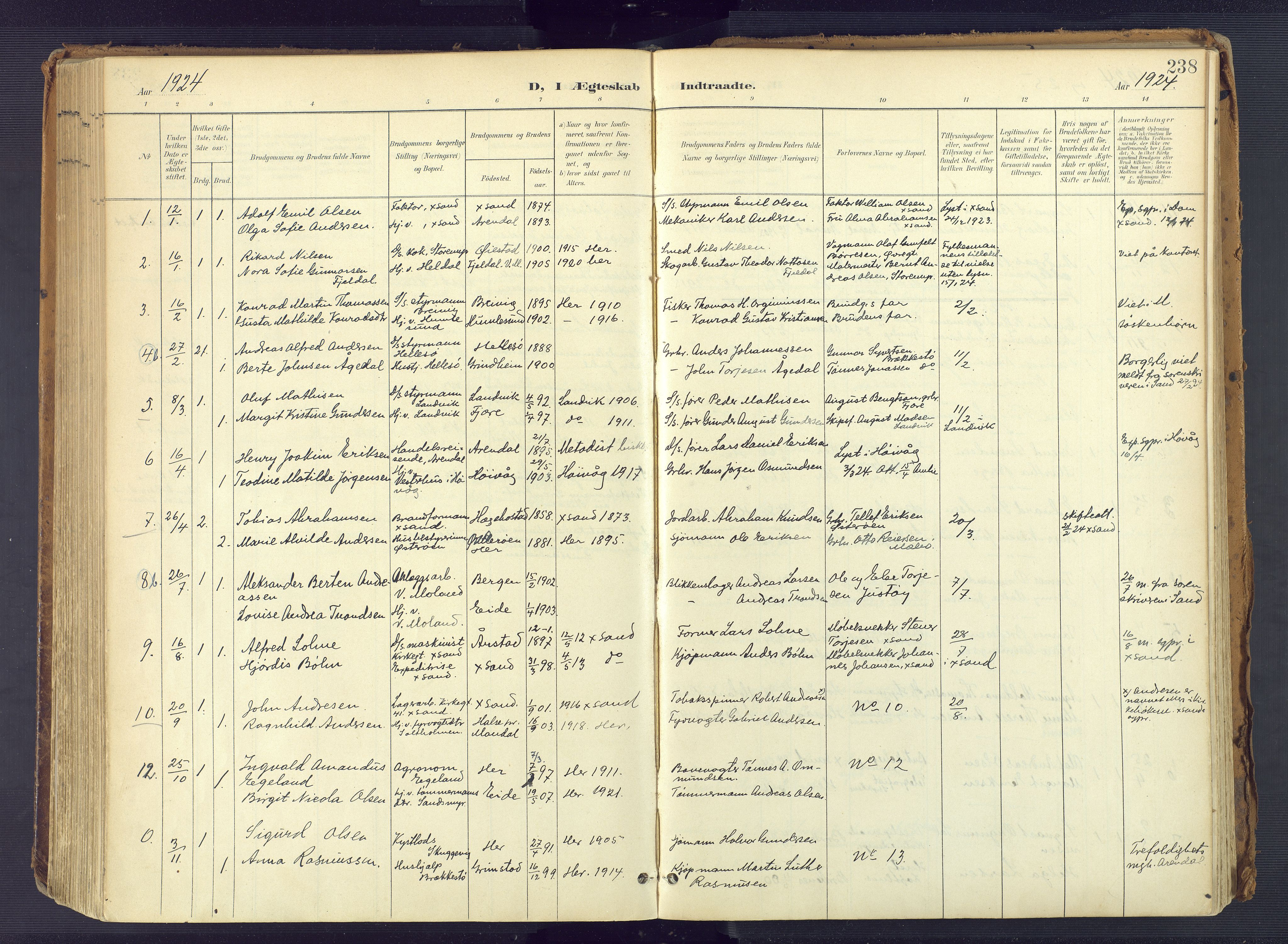 Vestre Moland sokneprestkontor, AV/SAK-1111-0046/F/Fa/Fab/L0010: Parish register (official) no. A 10, 1900-1926, p. 238