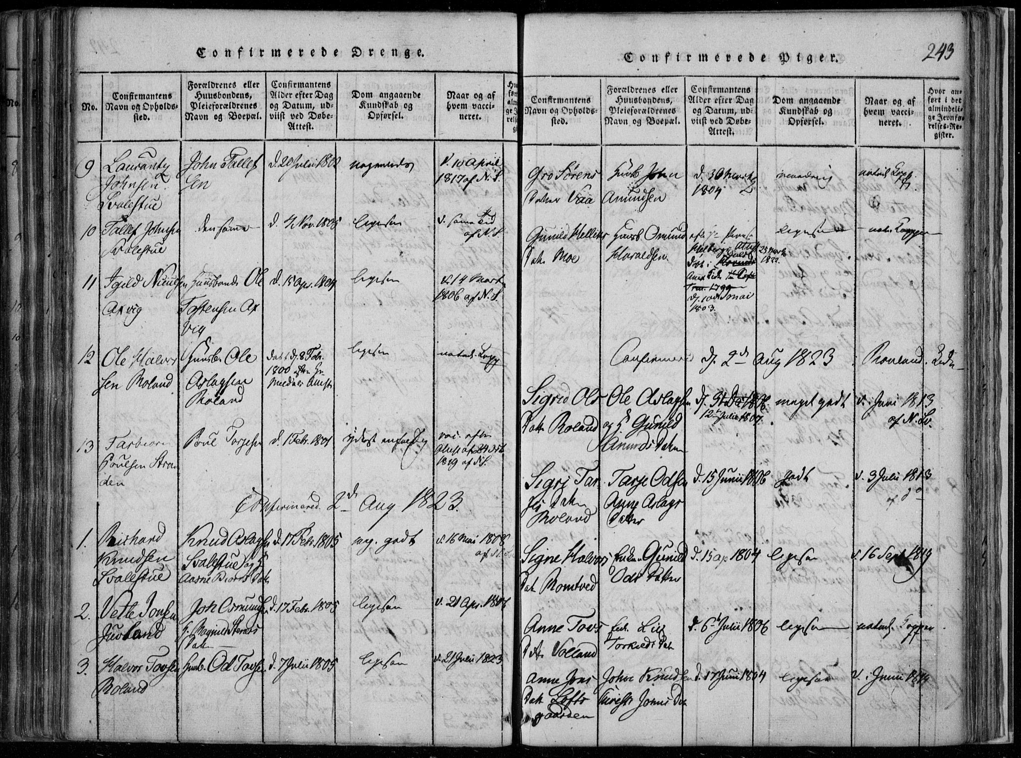 Rauland kirkebøker, SAKO/A-292/F/Fa/L0001: Parish register (official) no. 1, 1814-1859, p. 243
