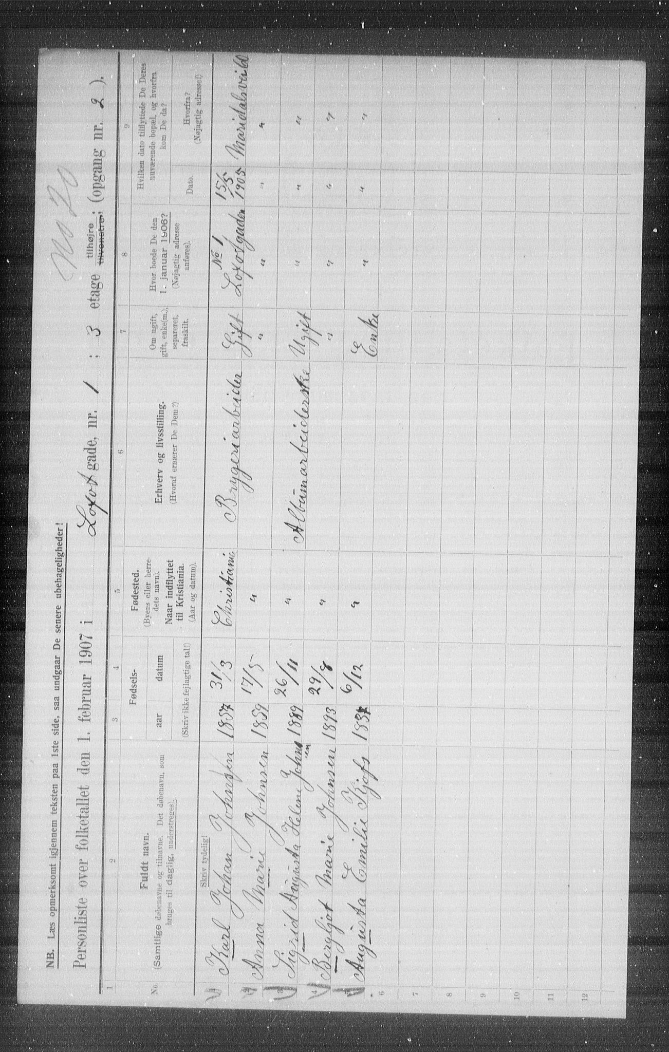 OBA, Municipal Census 1907 for Kristiania, 1907, p. 29838