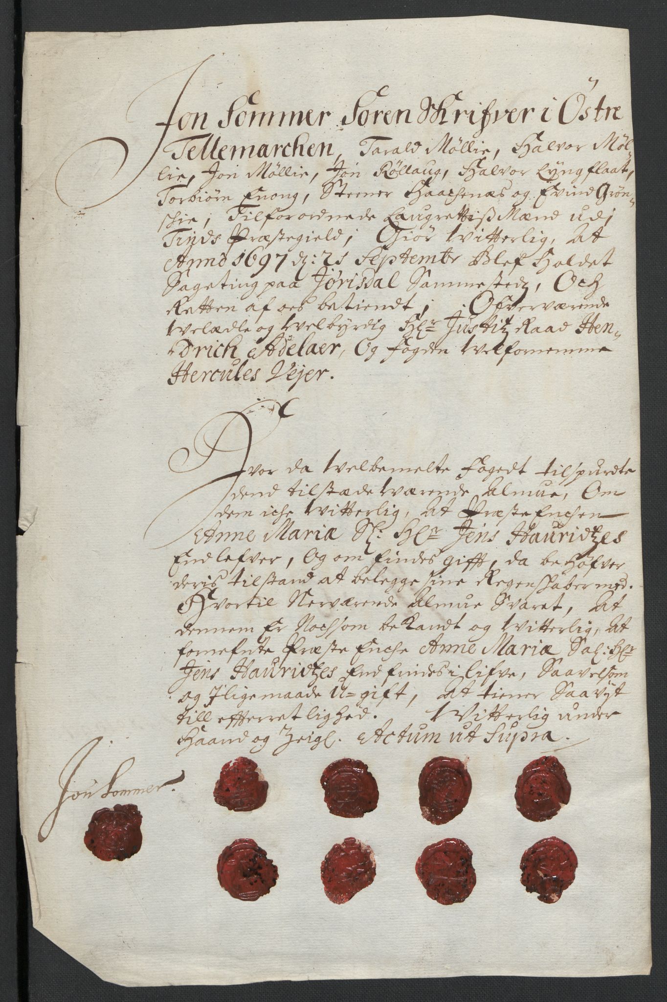 Rentekammeret inntil 1814, Reviderte regnskaper, Fogderegnskap, RA/EA-4092/R36/L2097: Fogderegnskap Øvre og Nedre Telemark og Bamble, 1697, p. 168