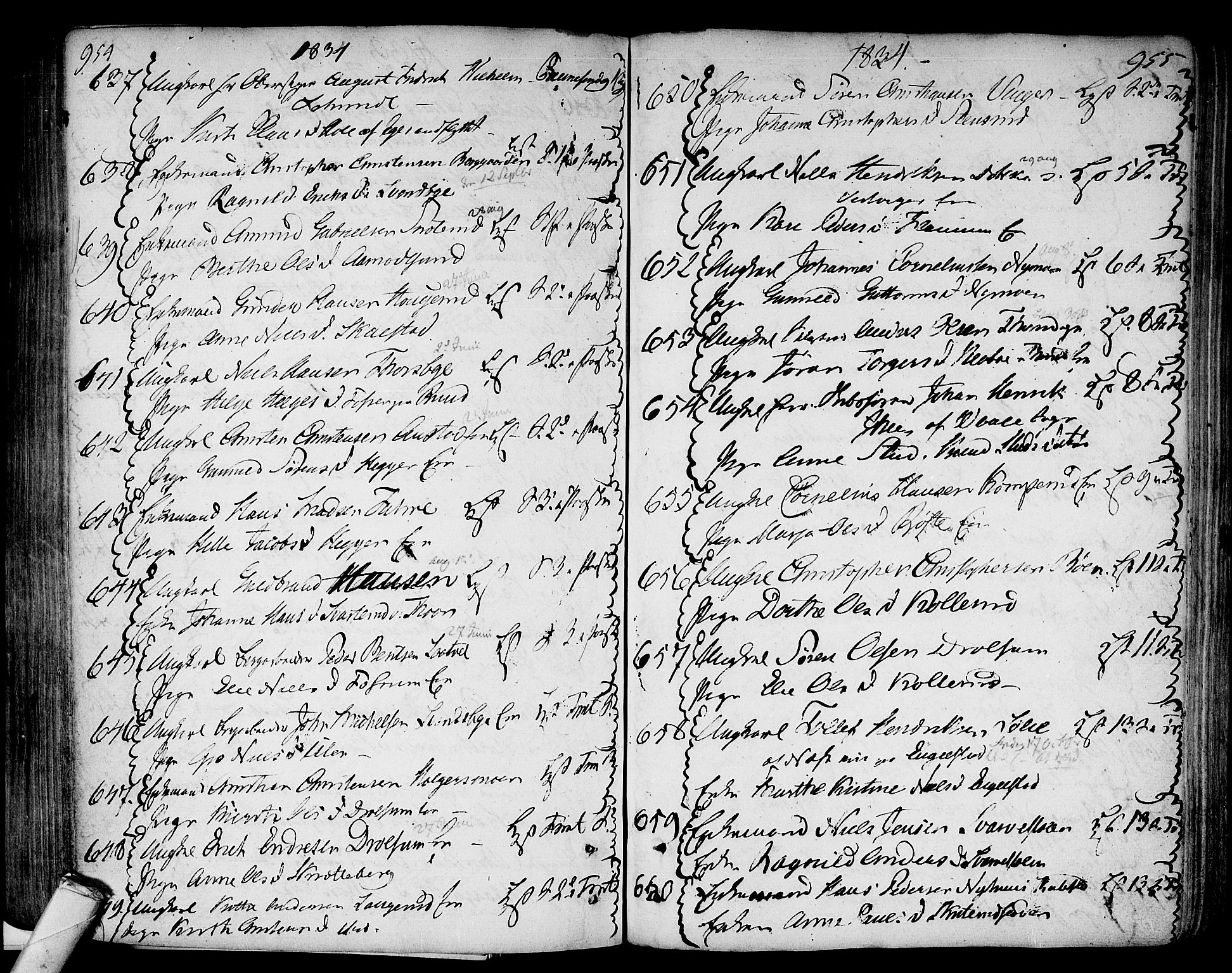 Modum kirkebøker, AV/SAKO-A-234/F/Fa/L0003: Parish register (official) no. 3, 1783-1819, p. 954-955