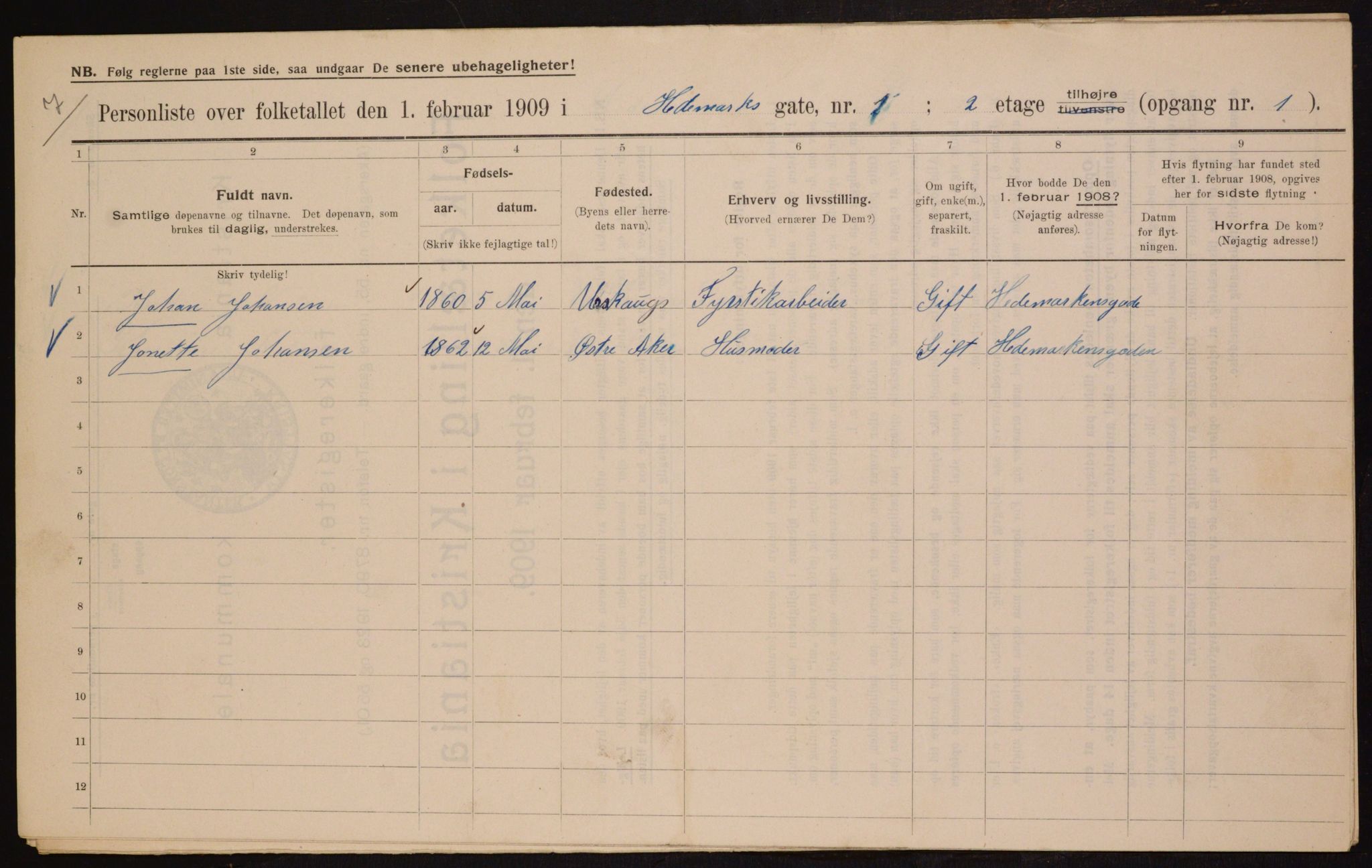 OBA, Municipal Census 1909 for Kristiania, 1909, p. 32369