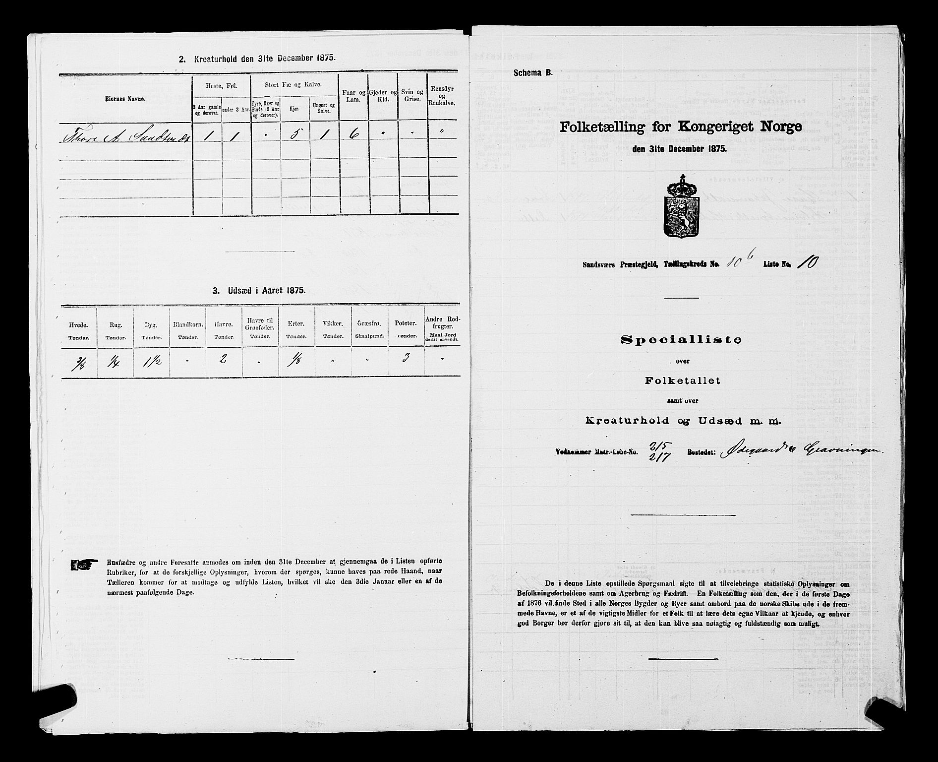 SAKO, 1875 census for 0629P Sandsvær, 1875, p. 1710