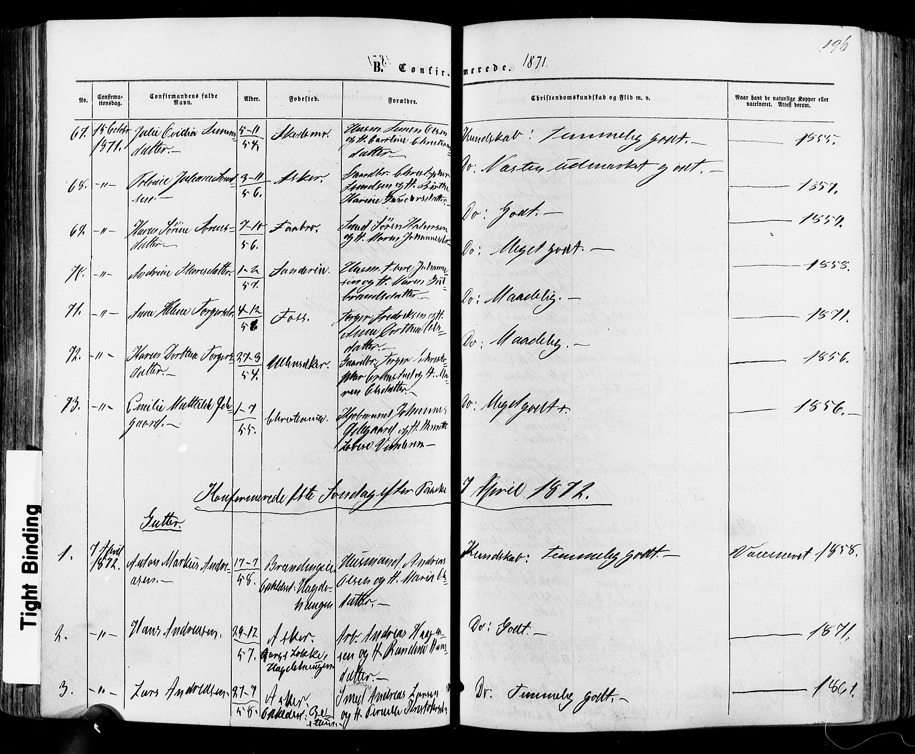 Vestre Aker prestekontor Kirkebøker, SAO/A-10025/F/Fa/L0005: Parish register (official) no. 5, 1859-1877, p. 196