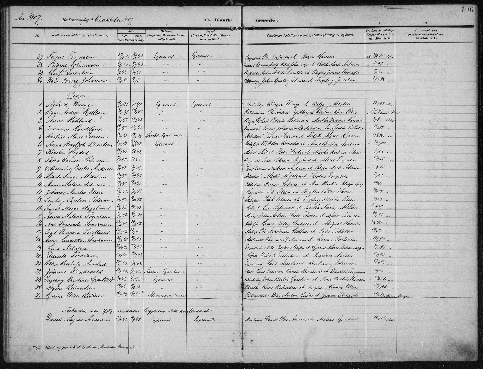 Eigersund sokneprestkontor, AV/SAST-A-101807/S08/L0022: Parish register (official) no. A 21, 1905-1928, p. 106