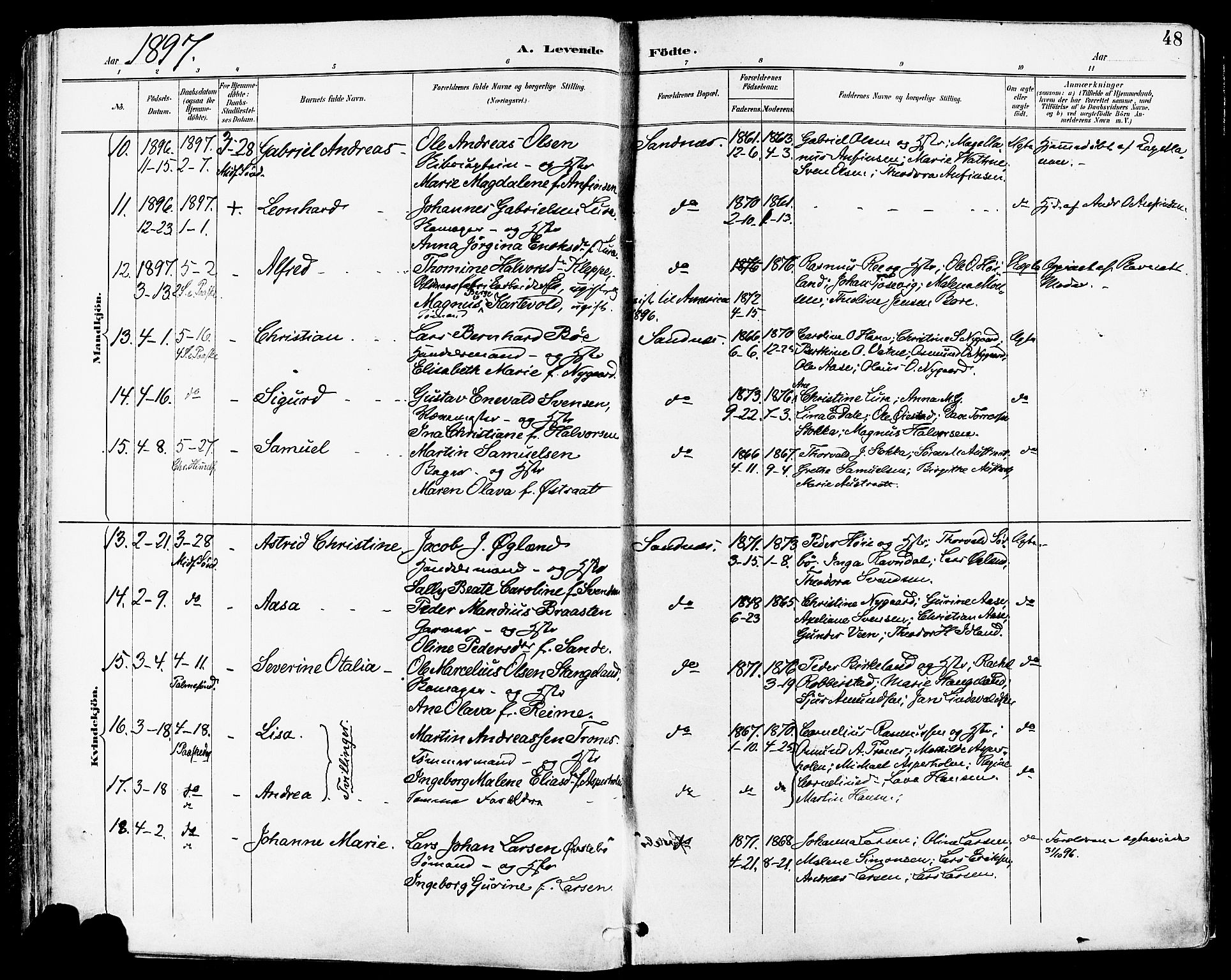 Høyland sokneprestkontor, SAST/A-101799/001/30BA/L0014: Parish register (official) no. A 12, 1890-1898, p. 48