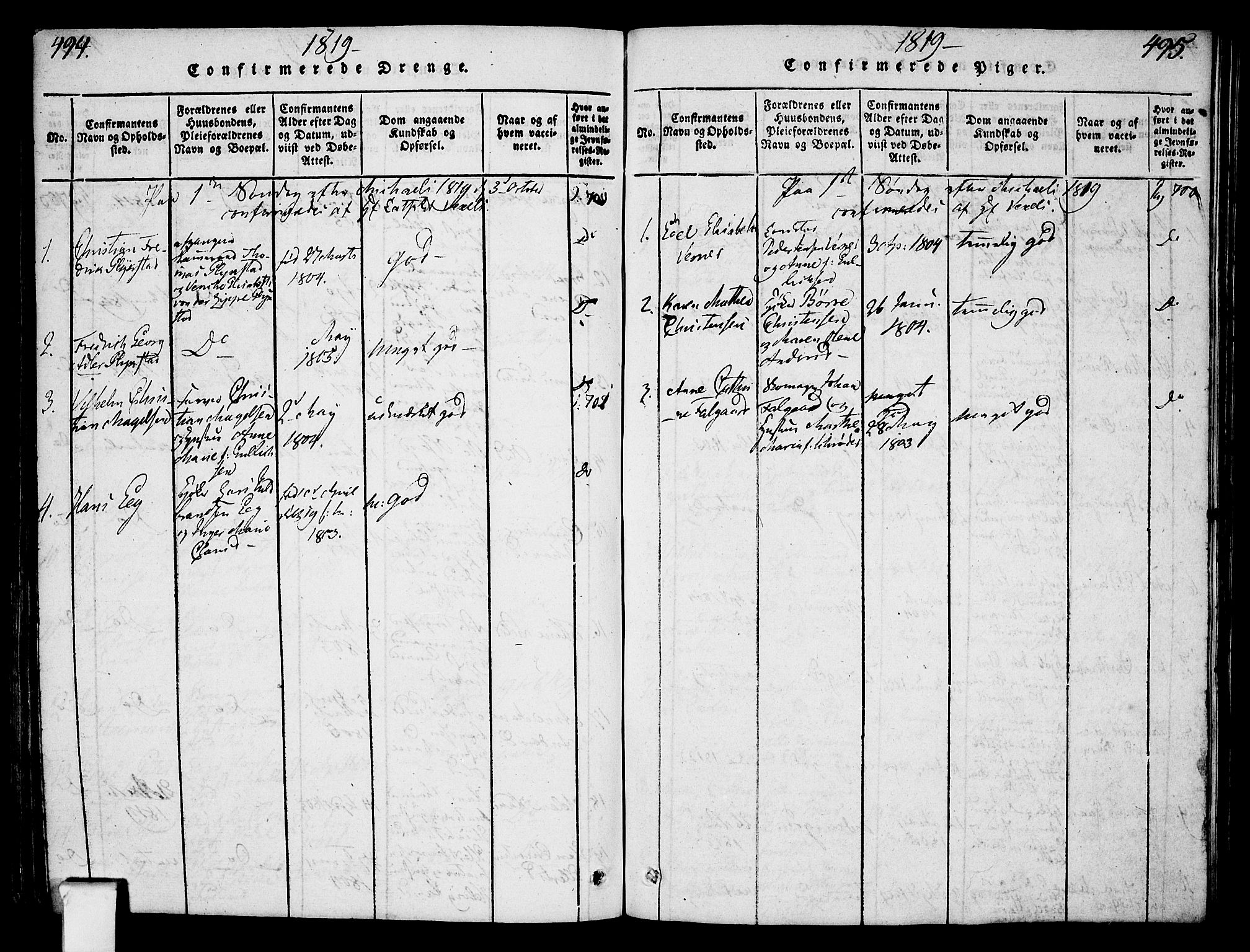 Oslo domkirke Kirkebøker, SAO/A-10752/F/Fa/L0007: Parish register (official) no. 7, 1817-1824, p. 494-495