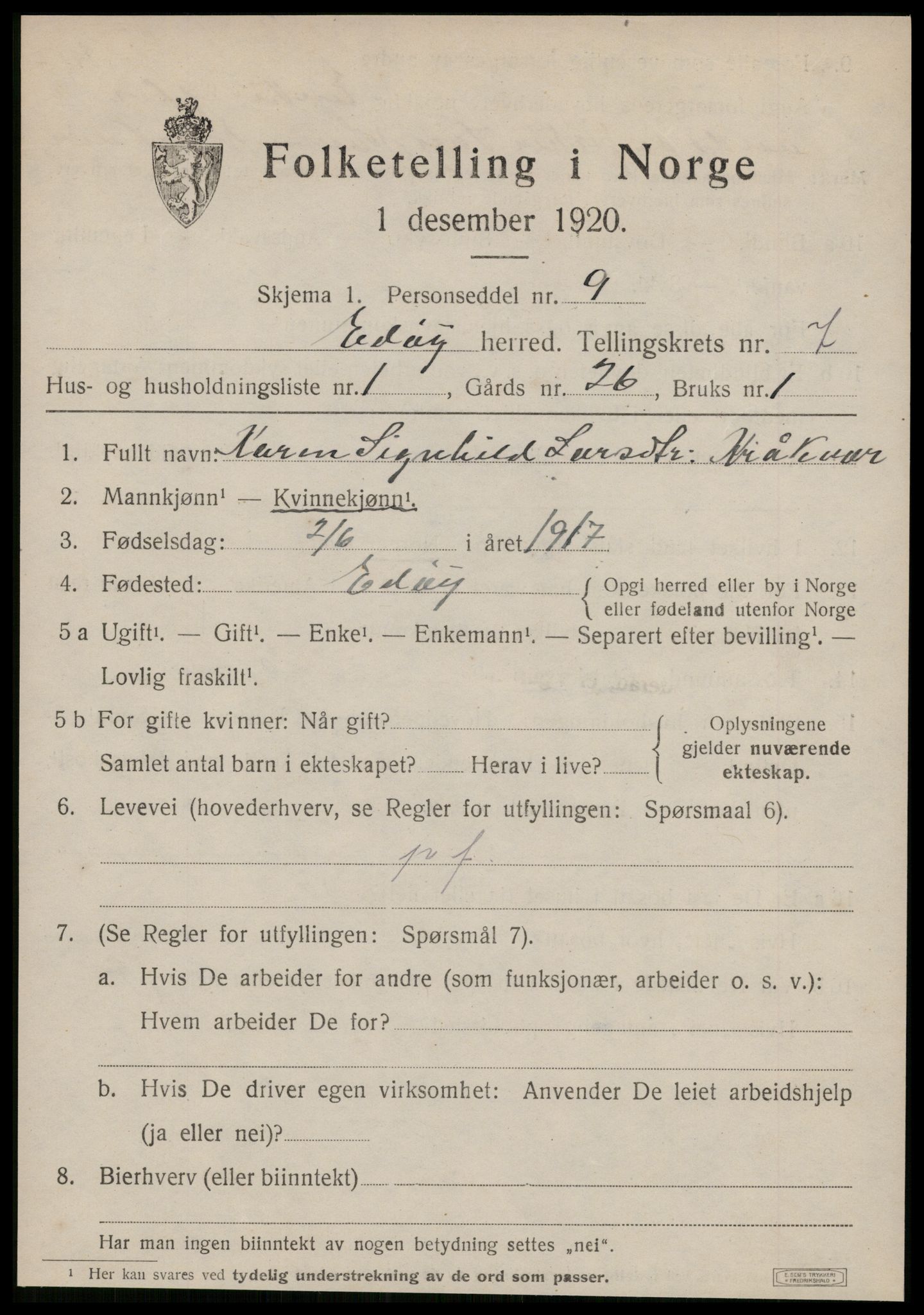 SAT, 1920 census for Edøy, 1920, p. 2214