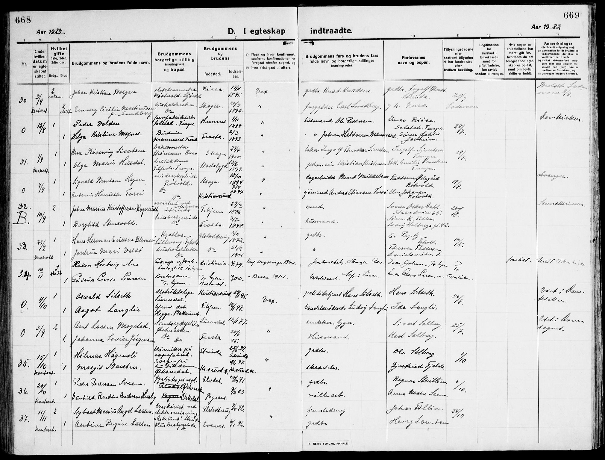 Ministerialprotokoller, klokkerbøker og fødselsregistre - Sør-Trøndelag, AV/SAT-A-1456/607/L0321: Parish register (official) no. 607A05, 1916-1935, p. 668-669