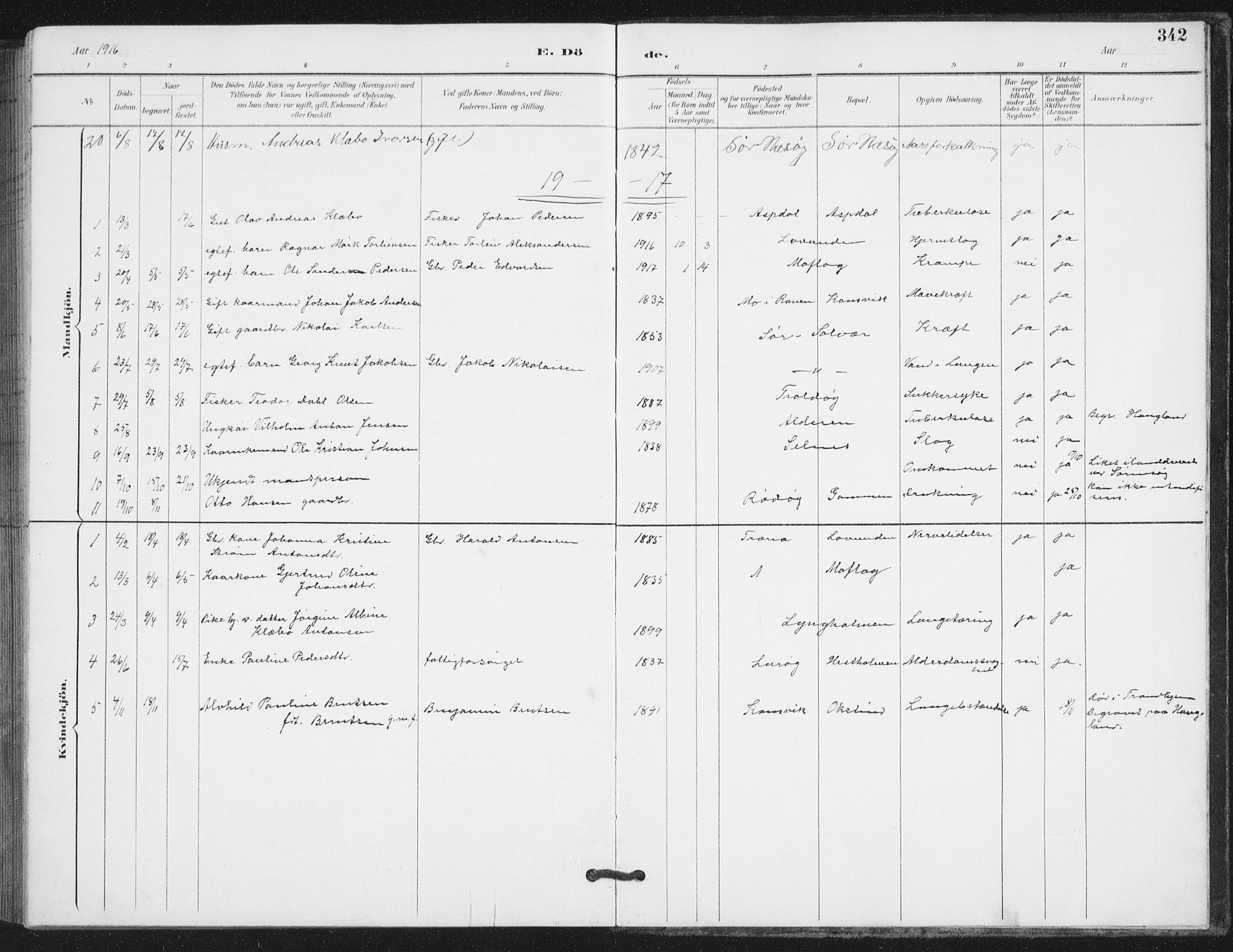 Ministerialprotokoller, klokkerbøker og fødselsregistre - Nordland, SAT/A-1459/839/L0573: Parish register (copy) no. 839C03, 1892-1917, p. 342