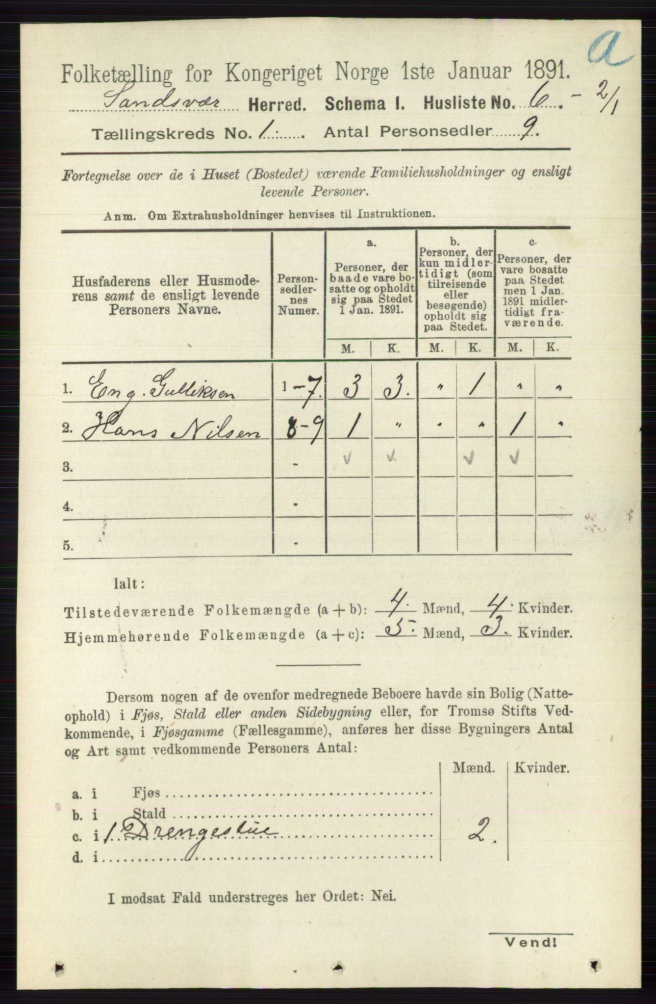 RA, 1891 census for 0629 Sandsvær, 1891, p. 47